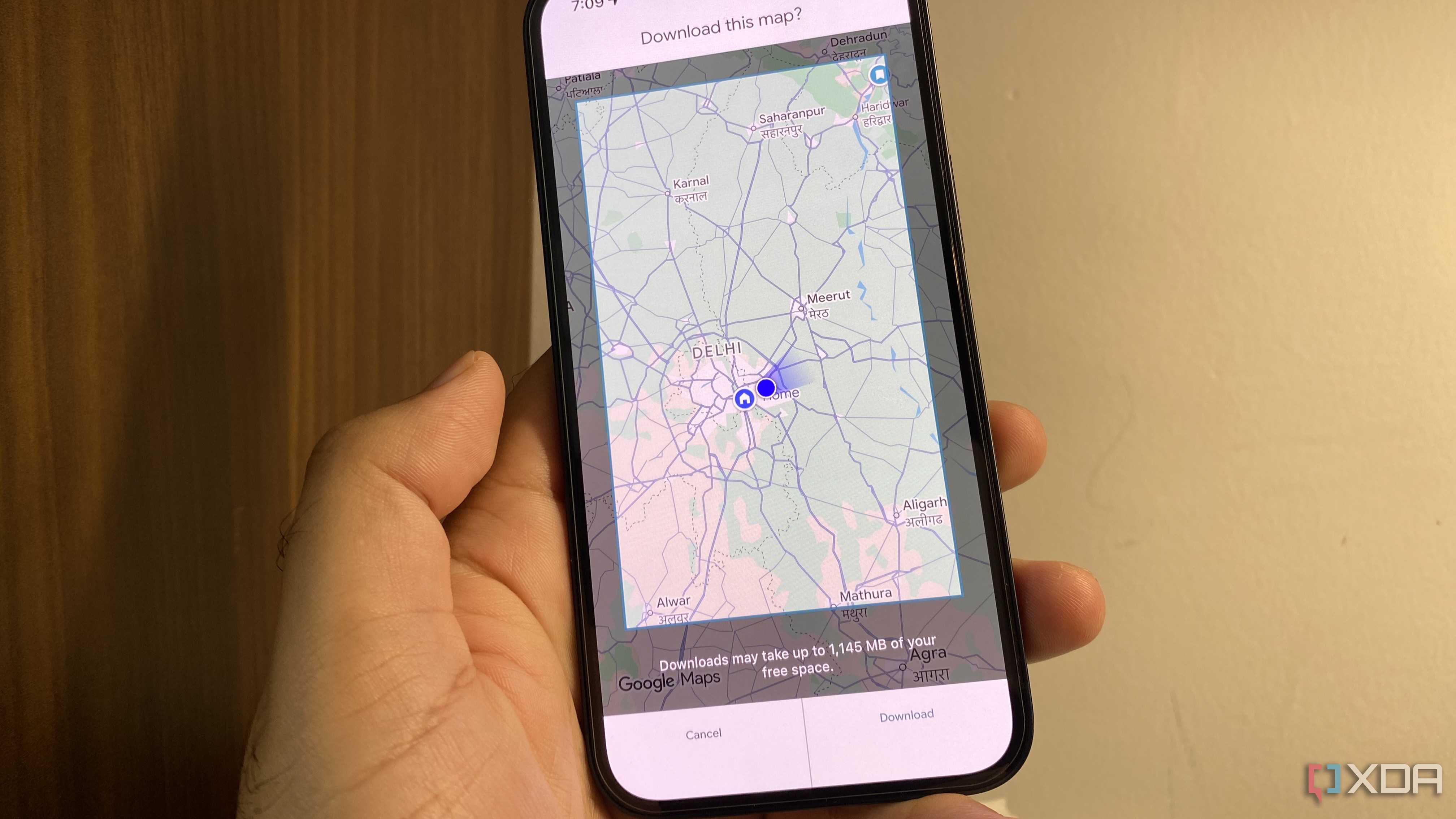 selecting the region to download for offline maps in Google Maps
