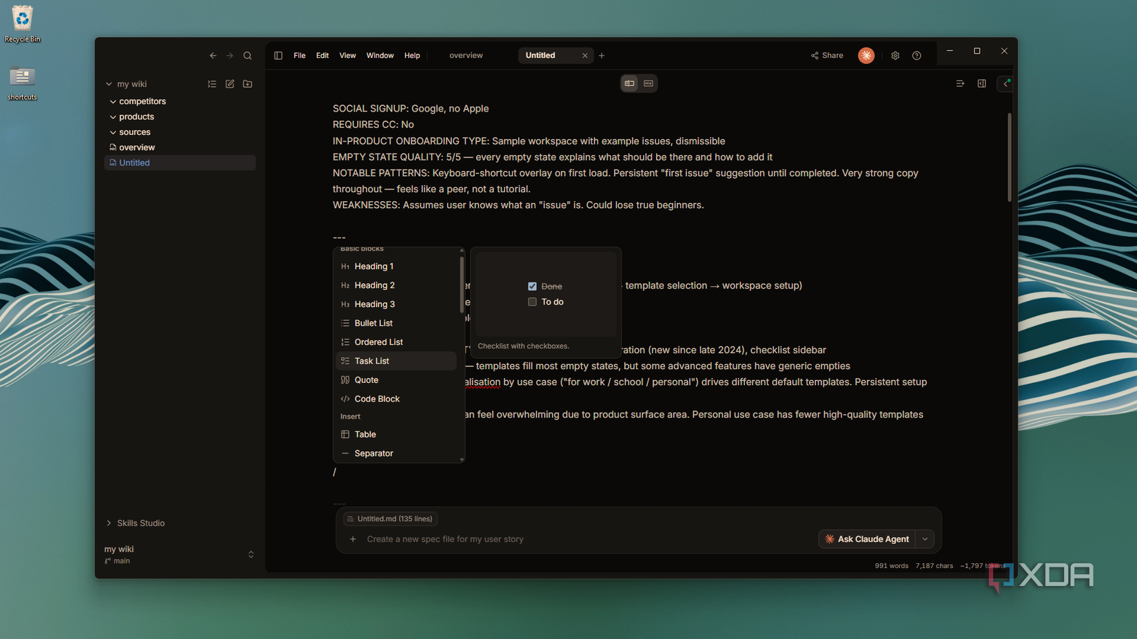 OpenKnowledge jotting new note with slash blocks
