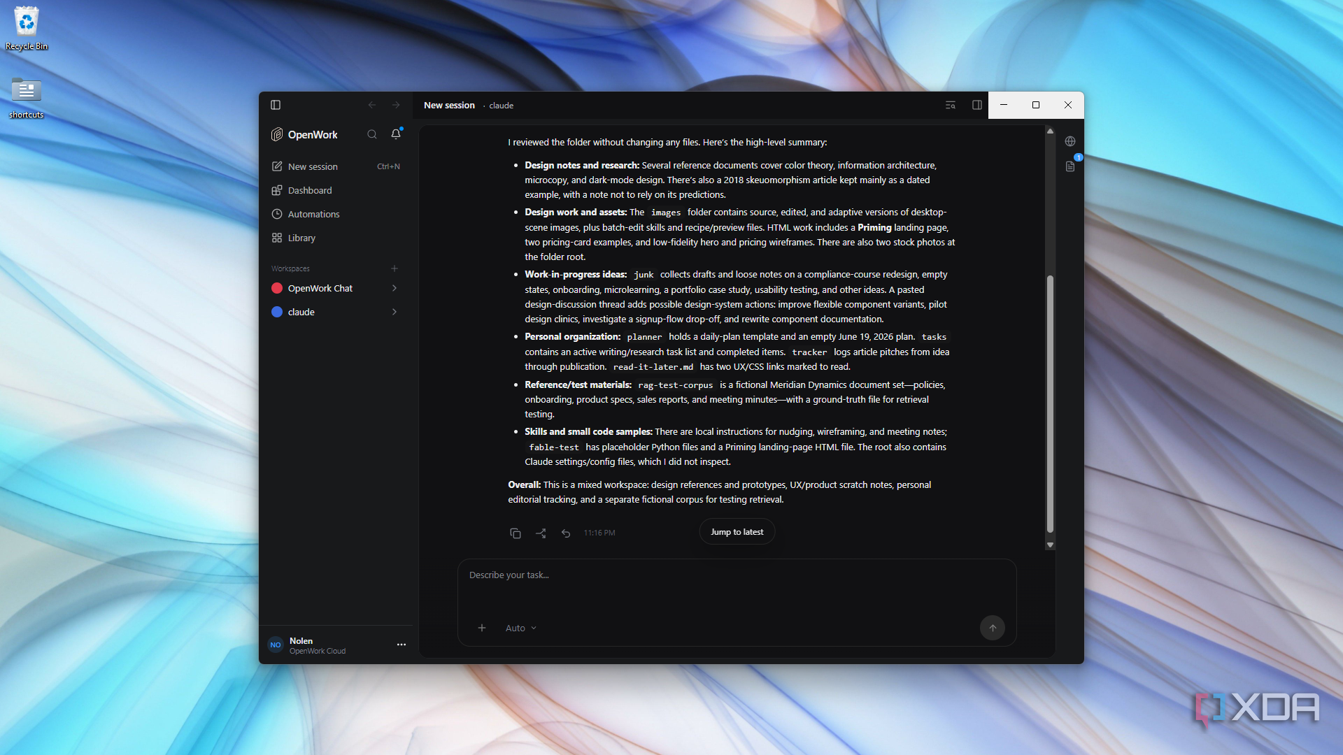 OpenWork folder summary with high-level sections