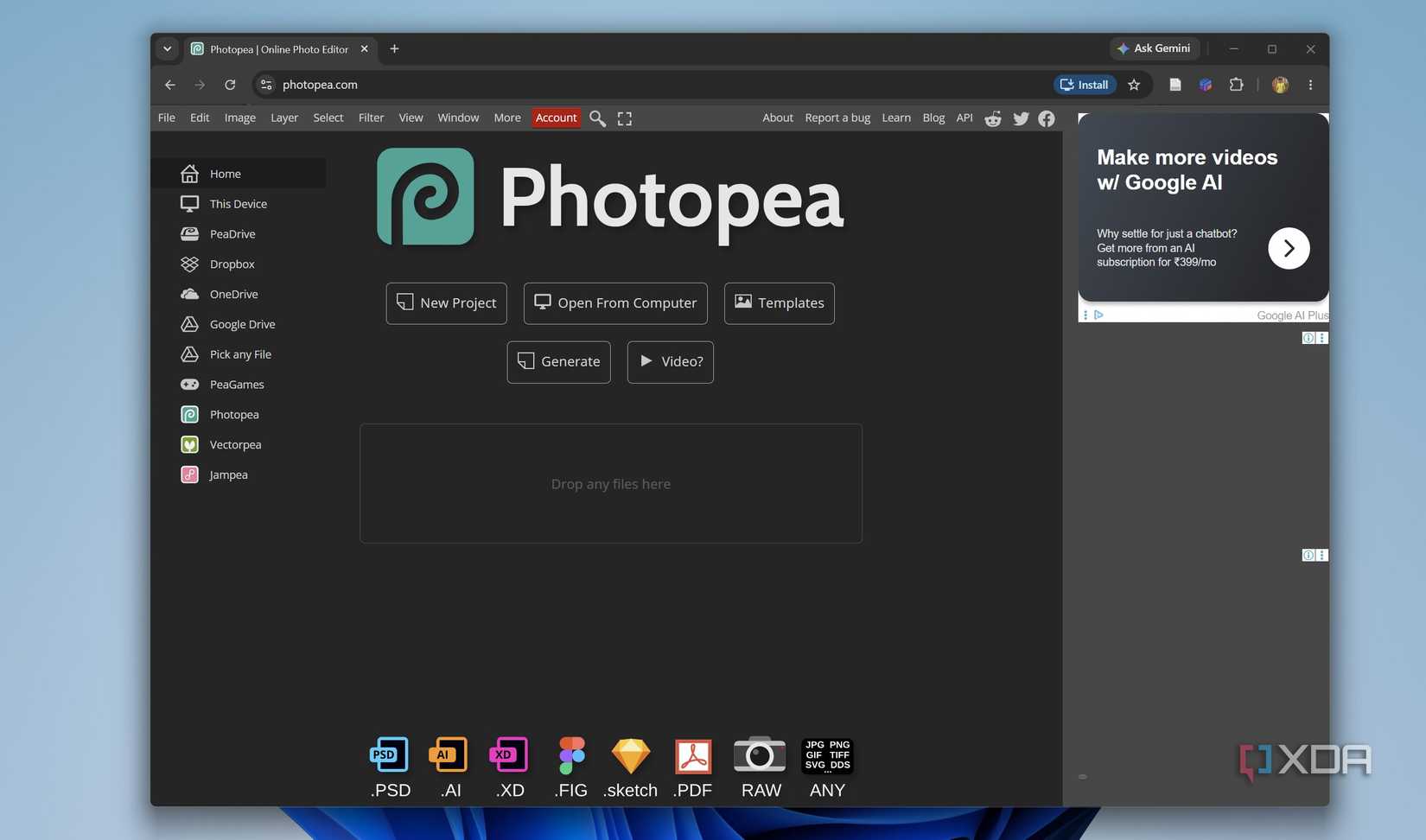 Photopea is a browser based Photoshop alternative