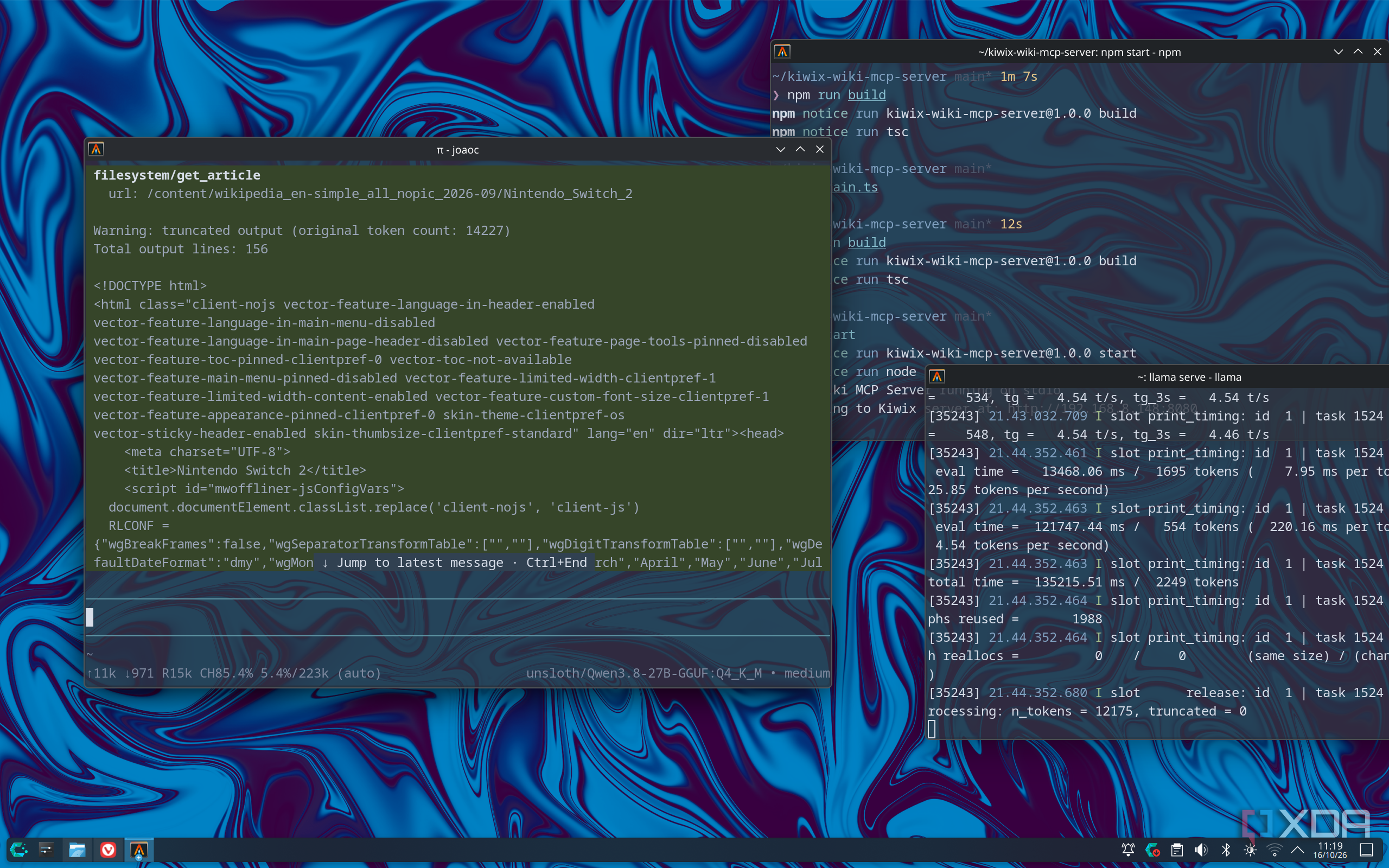 Screenshot of Pi answering a query by pulling a plain text file with HTML tags