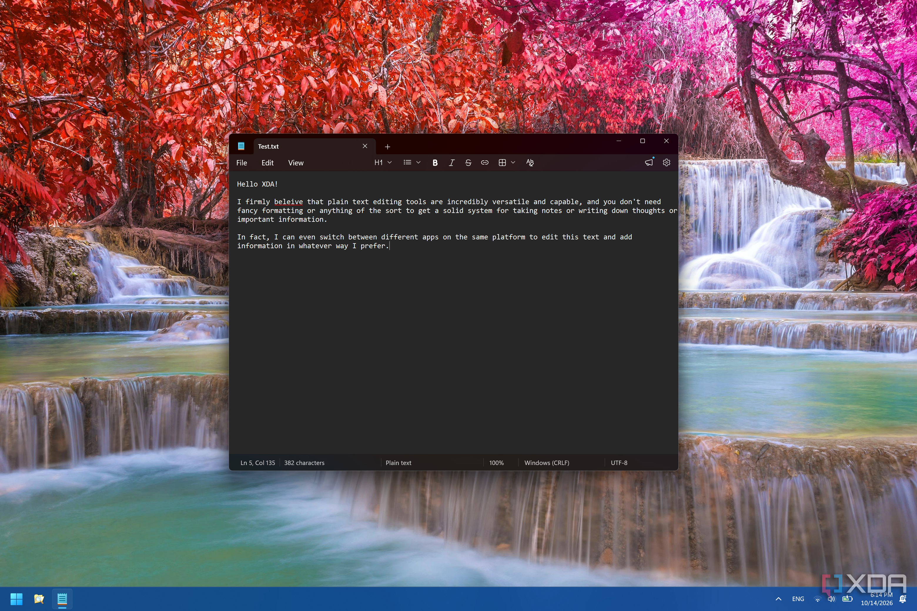 Screenshot of Notepad on Windows 11 editing a text file