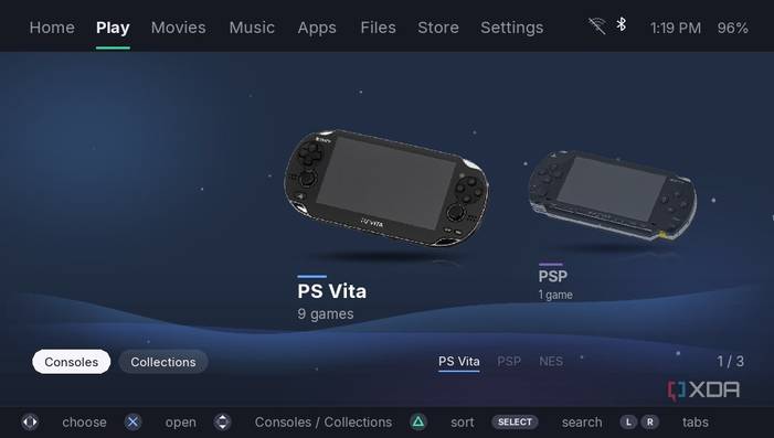 Вкладка платформ в VitaOS Вкладка платформ и игр в интерфейсе VitaOS