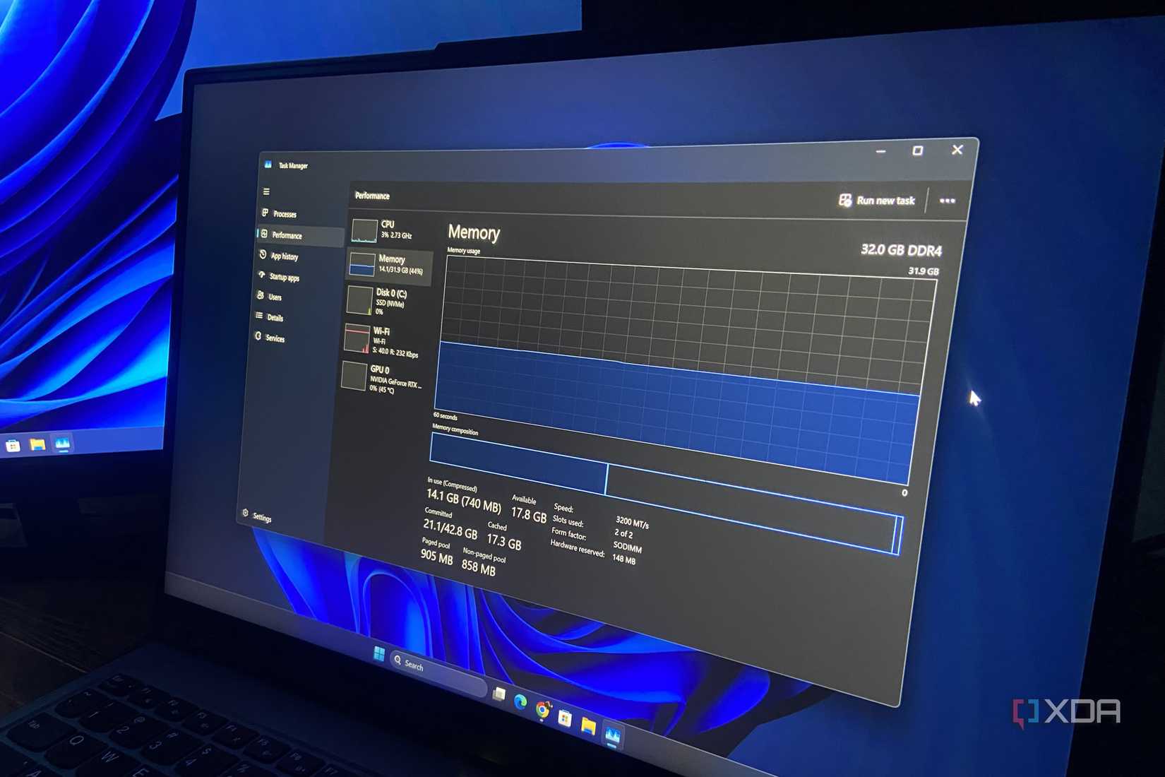 RAM usage on a Windows 11 26H2 laptop.
