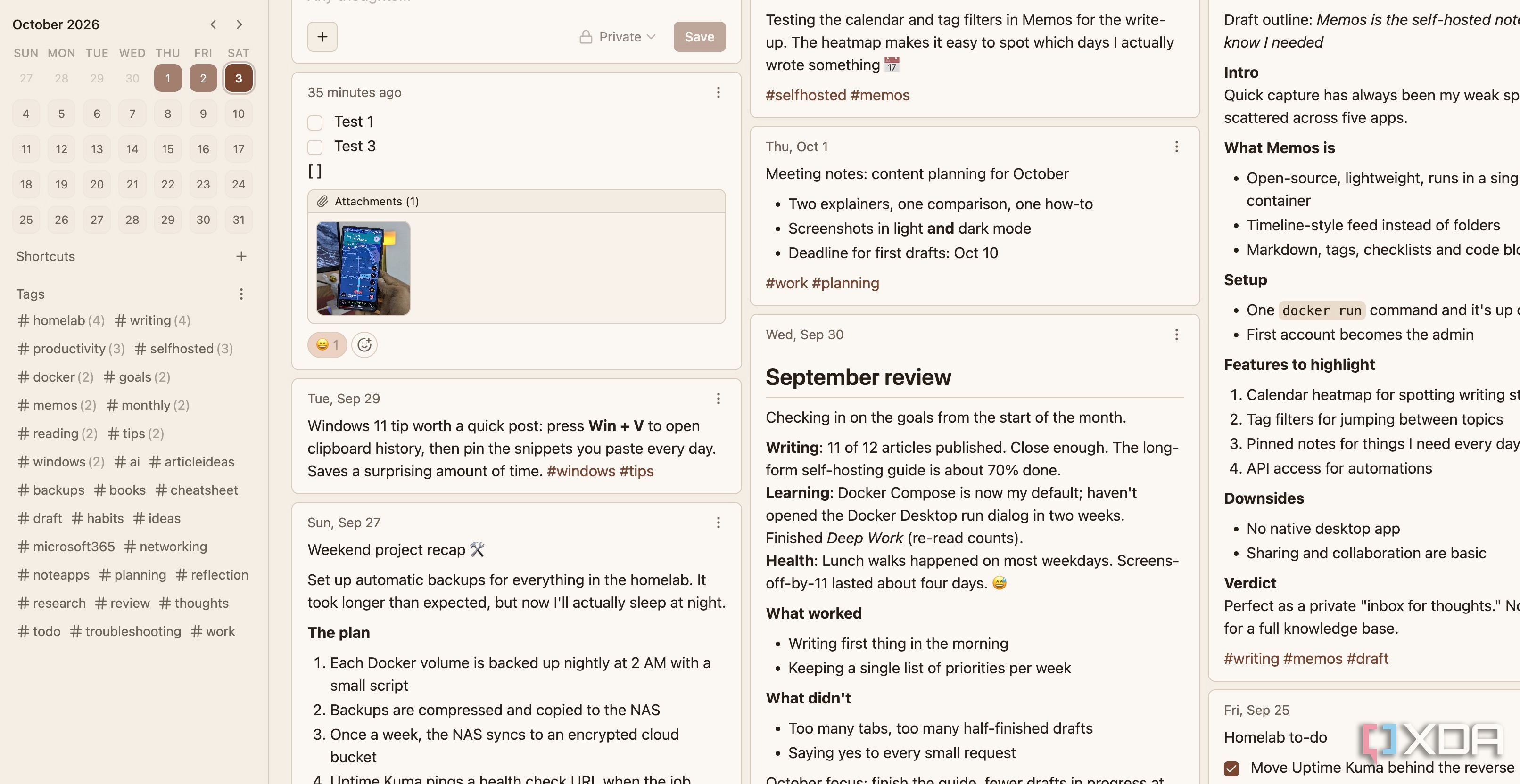 Memos main page