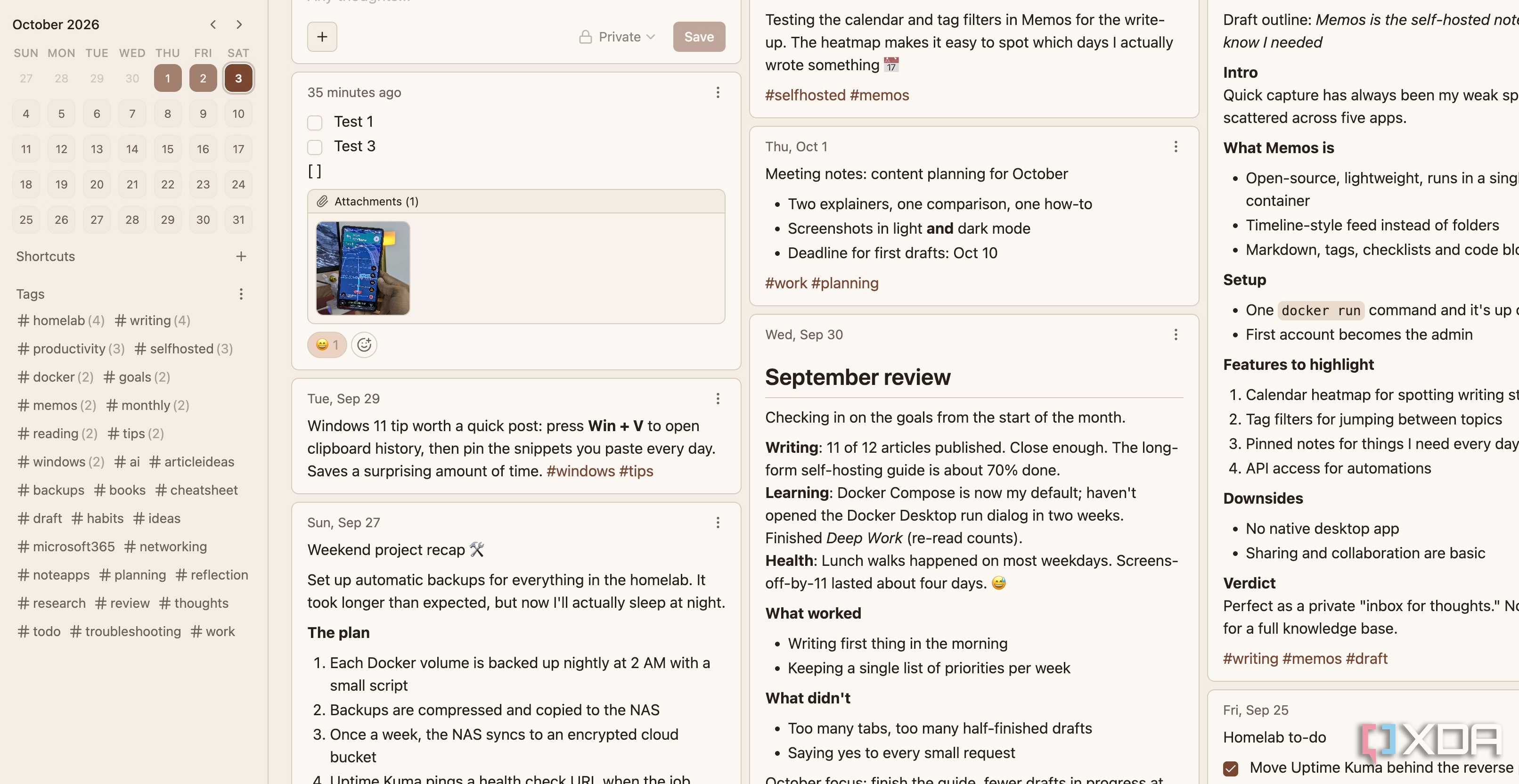 Memos main page