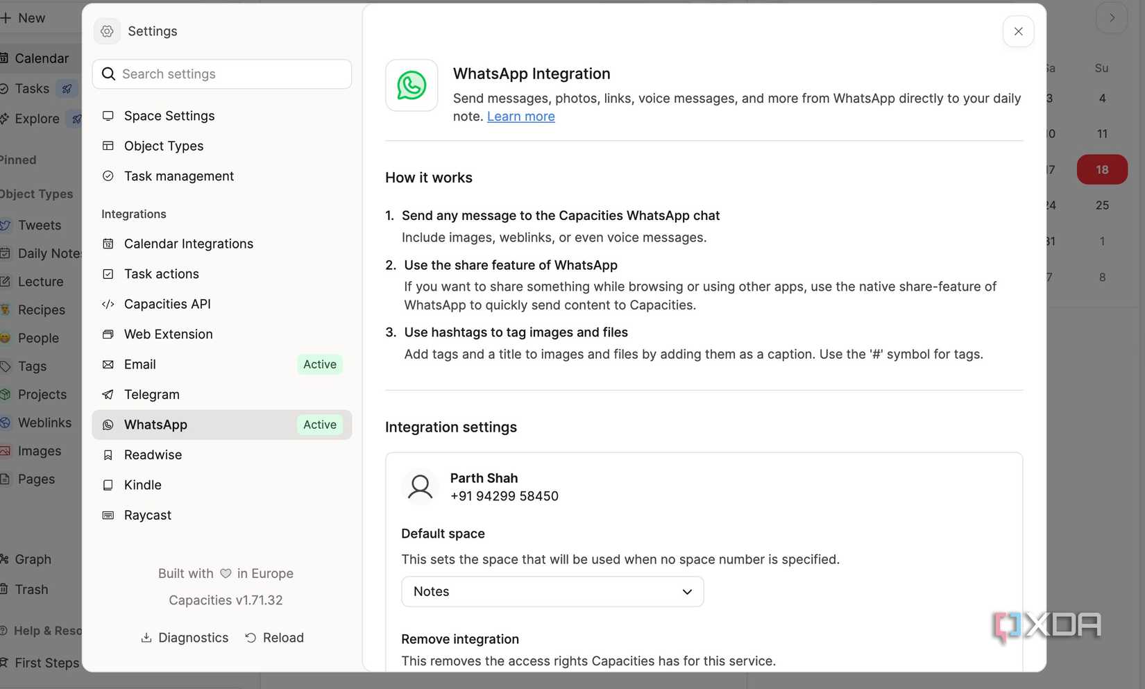 Capacities whatsapp integration