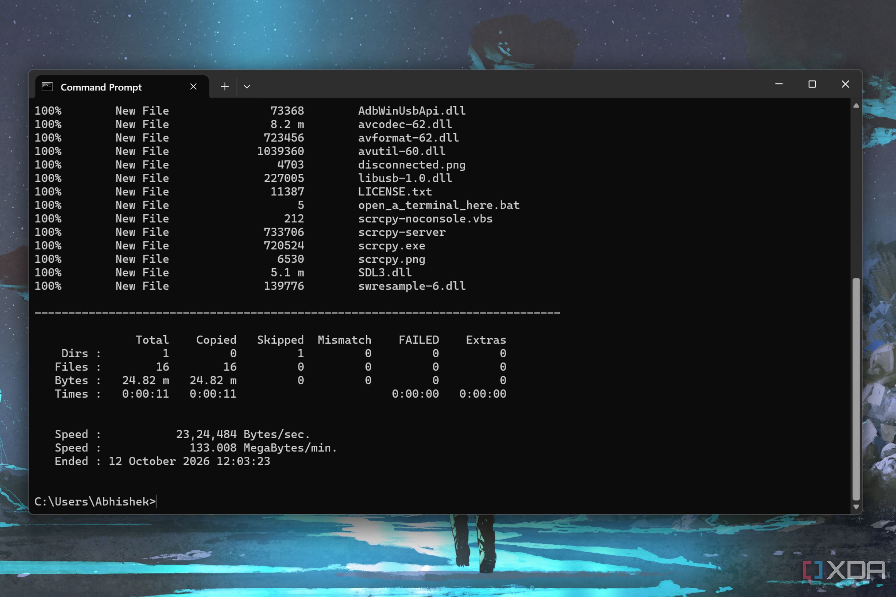 screenshot of robocopy file copy check