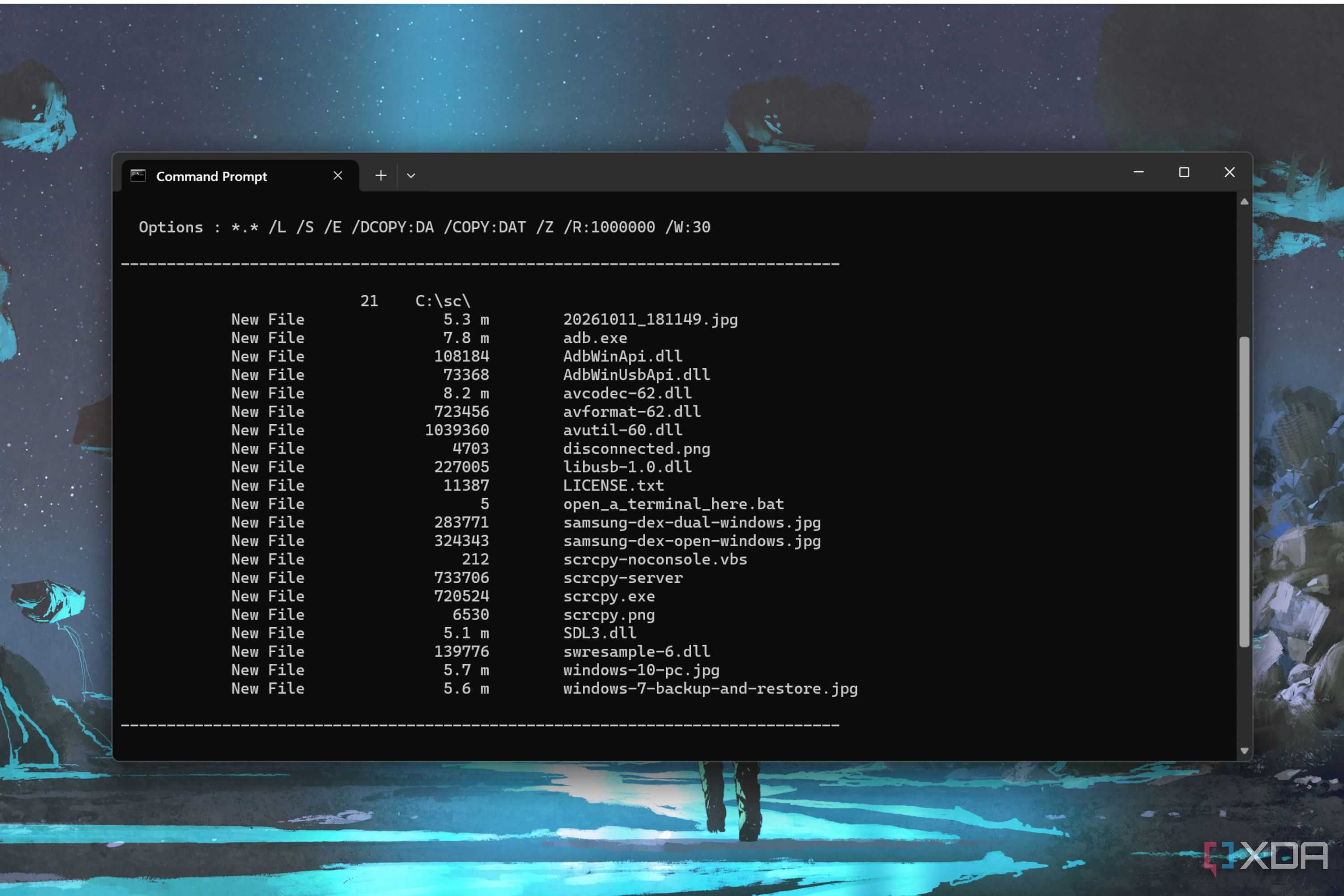 screenshot of robocopy file copy
