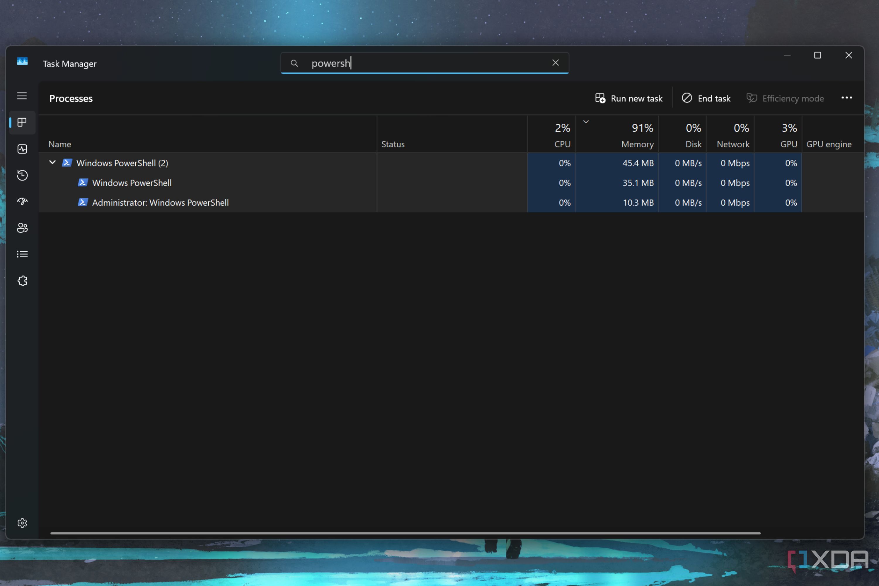 screenshot of robocopy script memory use