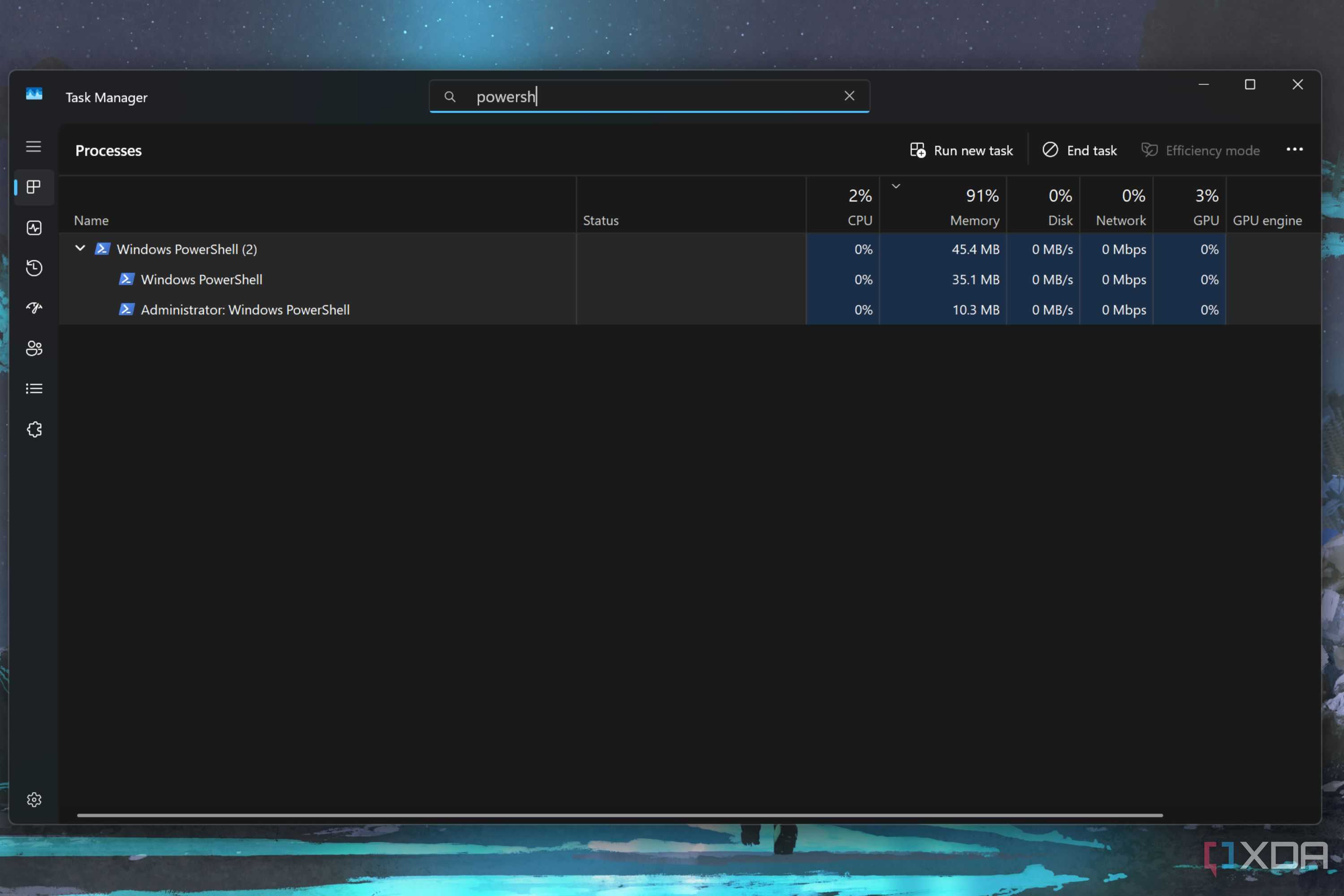 screenshot of robocopy script memory use