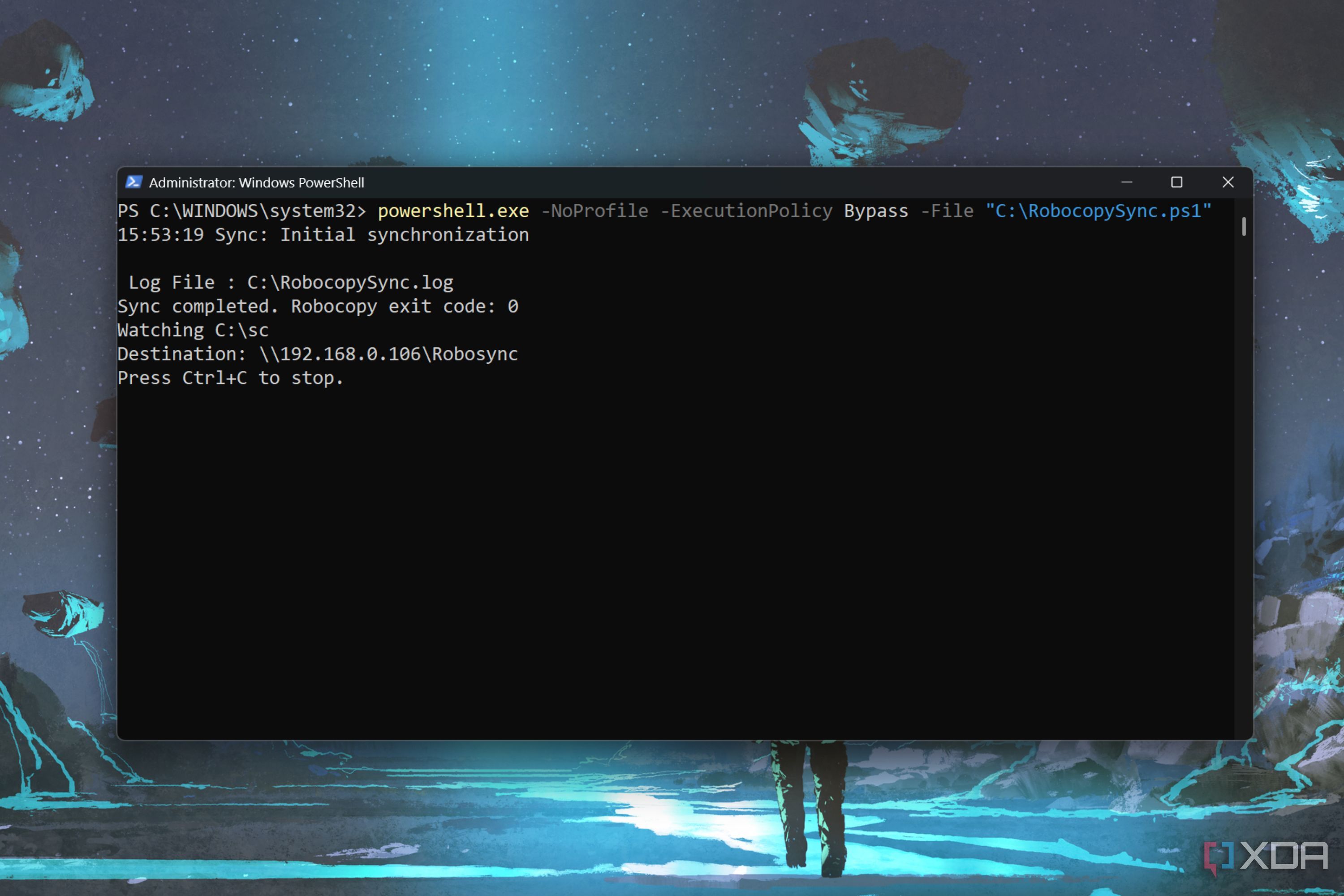 screenshot of robocopy script run