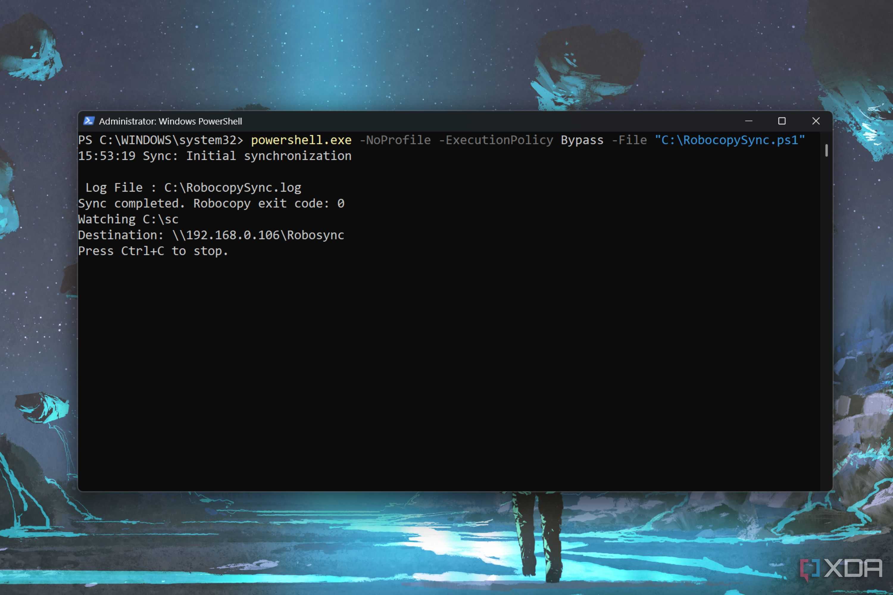 screenshot of robocopy script run