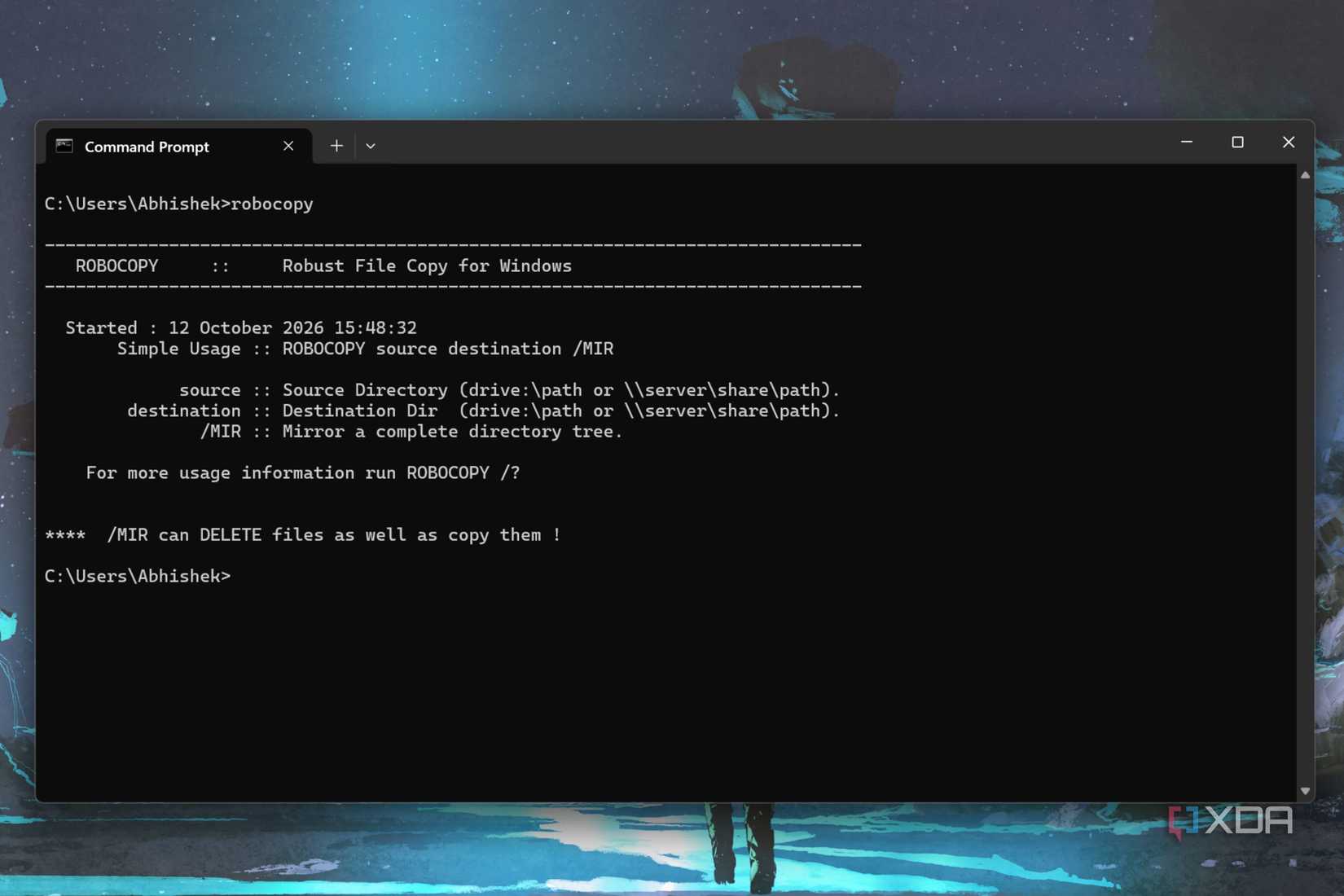 screenshot of robocopy terminal