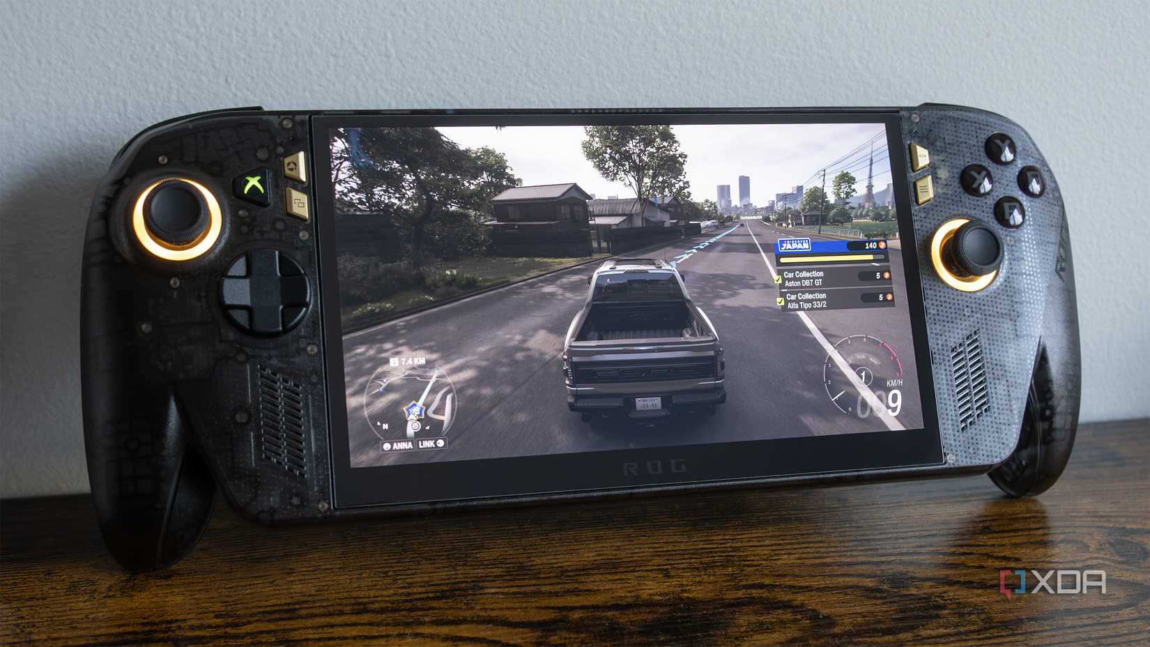 The ROG Xbox Ally X20 sitting on a table 