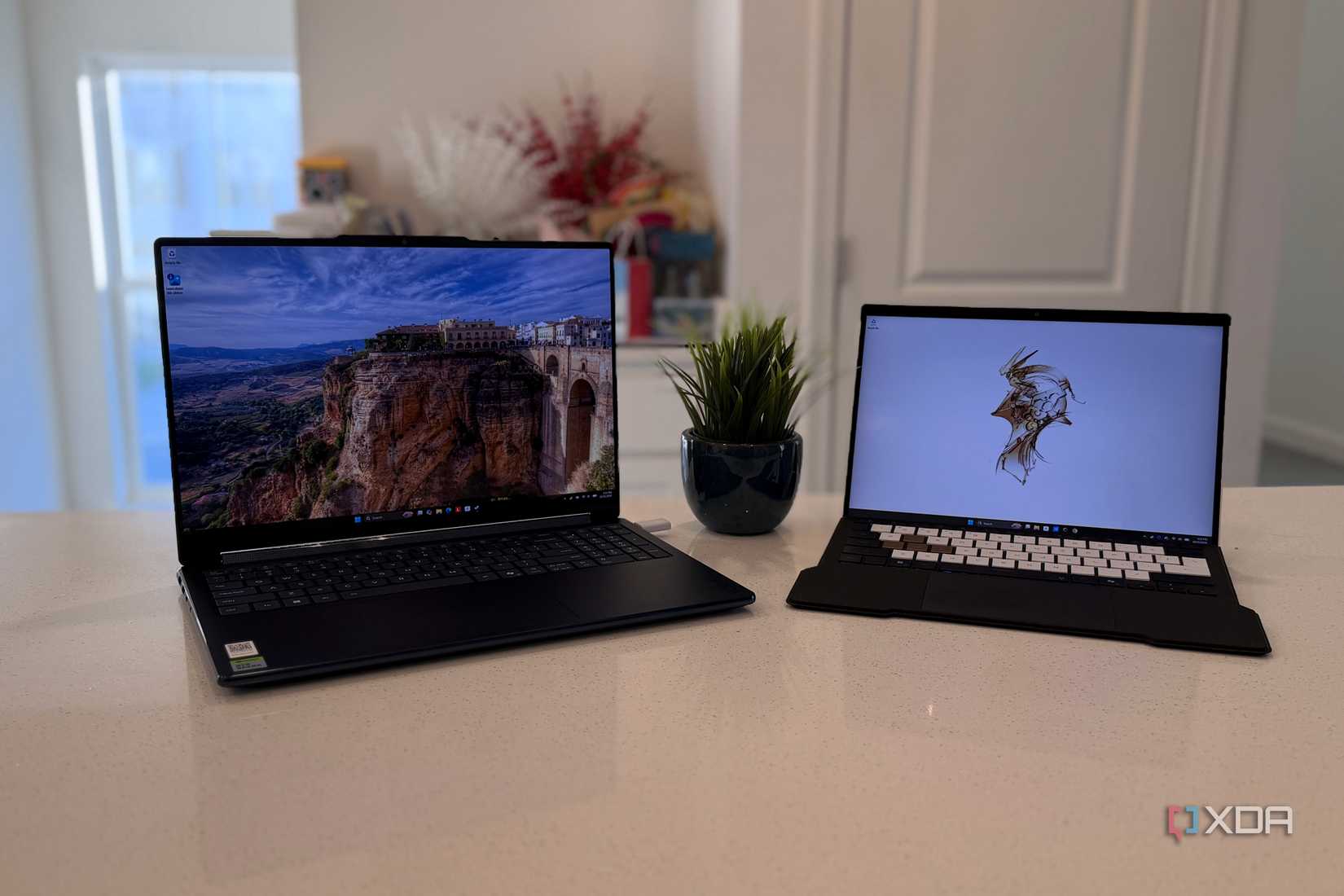 rtx spark laptop next to z13 on a countertop