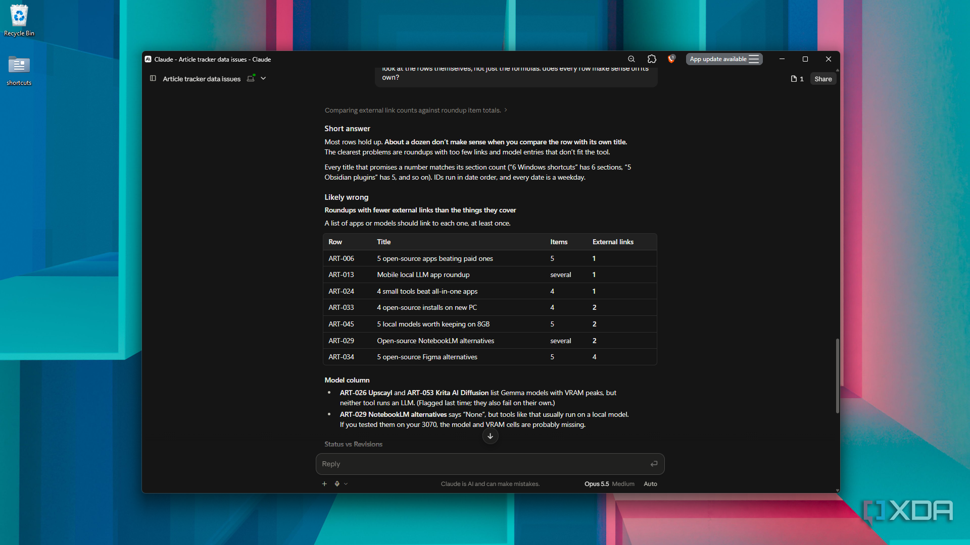 scanning rows for topic mismatches in Claude Desktop