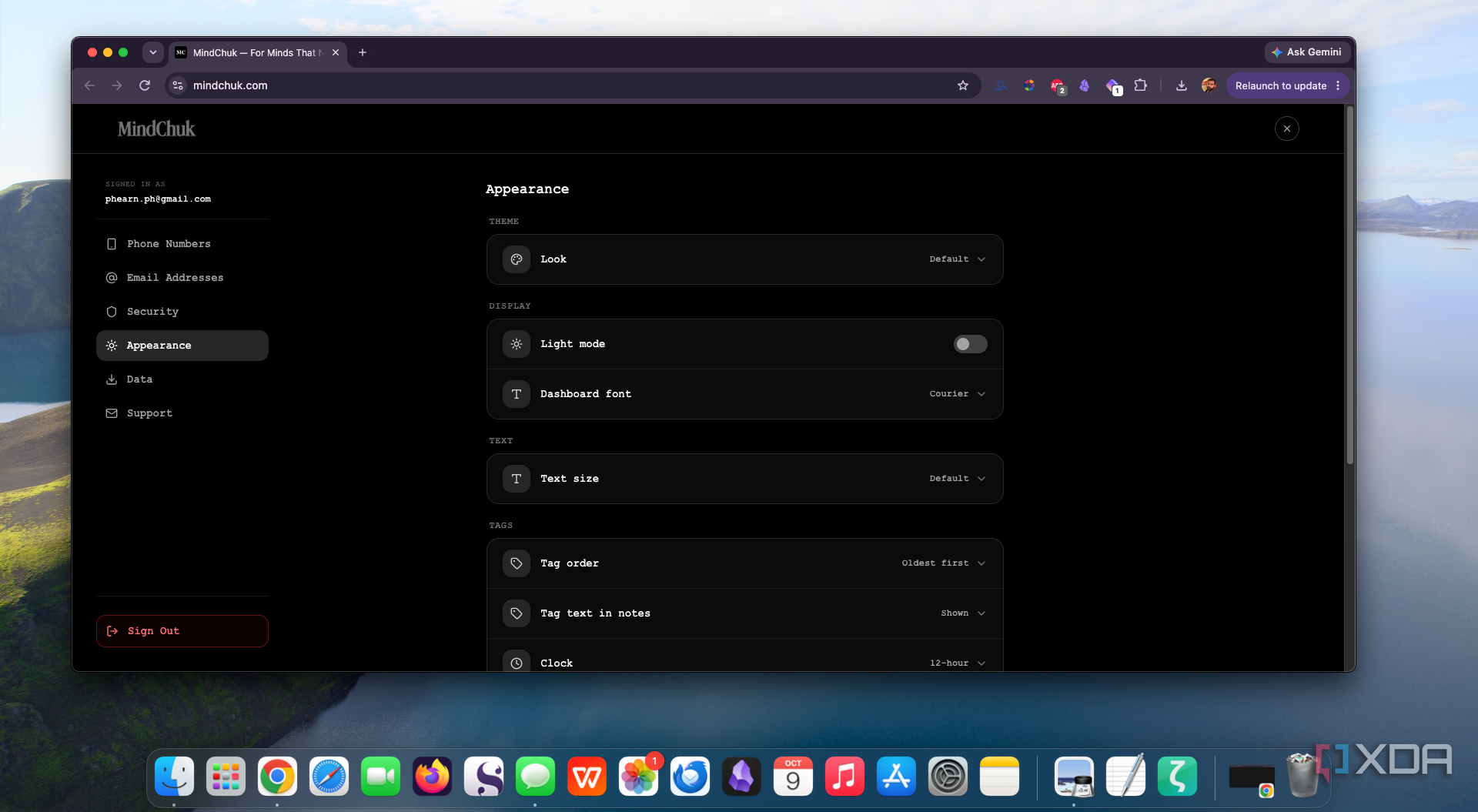 Mindchuk appearance setting menu