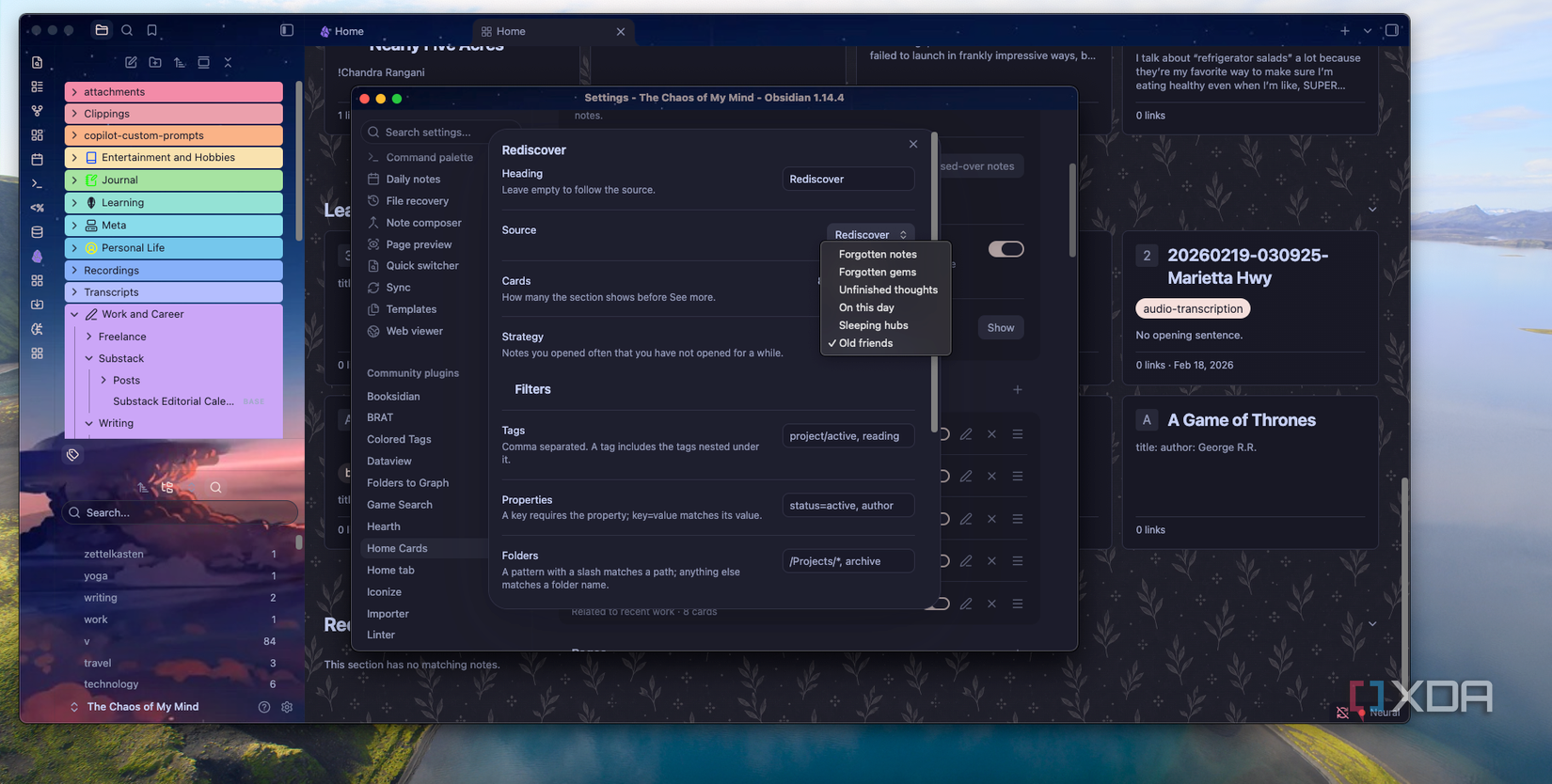 Home Card rediscover settings