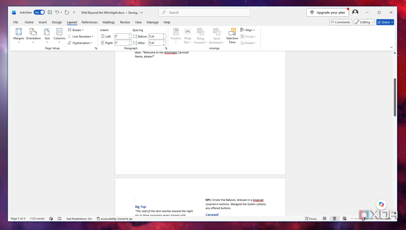 An odd number page break in Microsoft Word