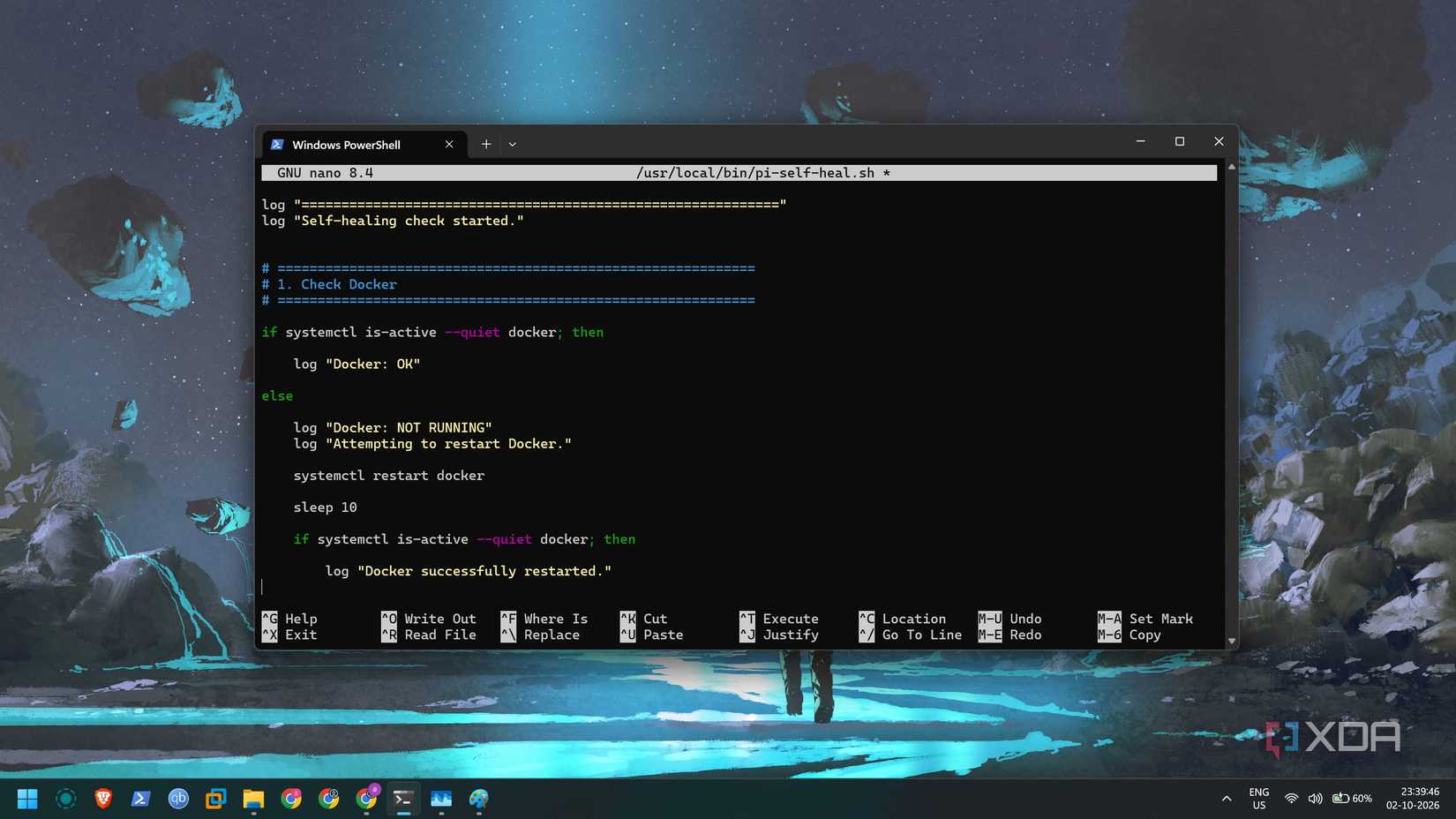 screenshot of self healing script rpi