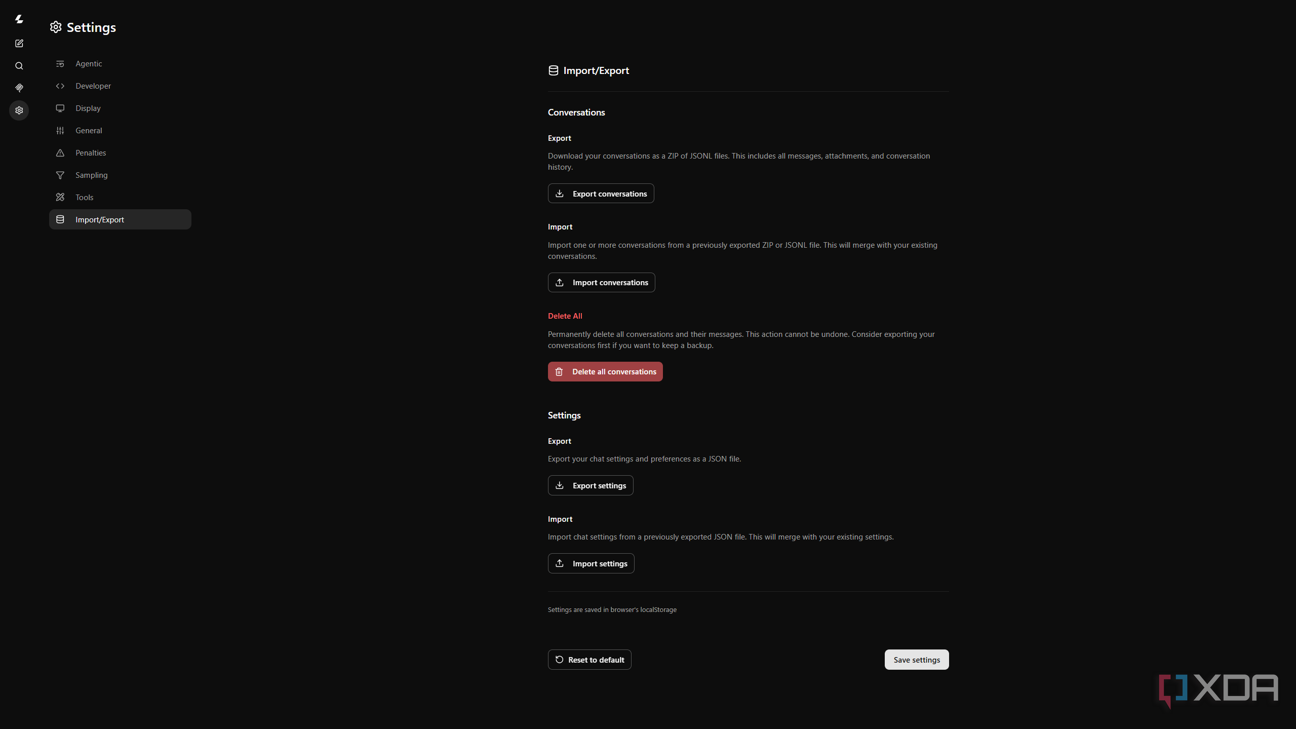 Various customizations offered by Llama cpp WebUI.