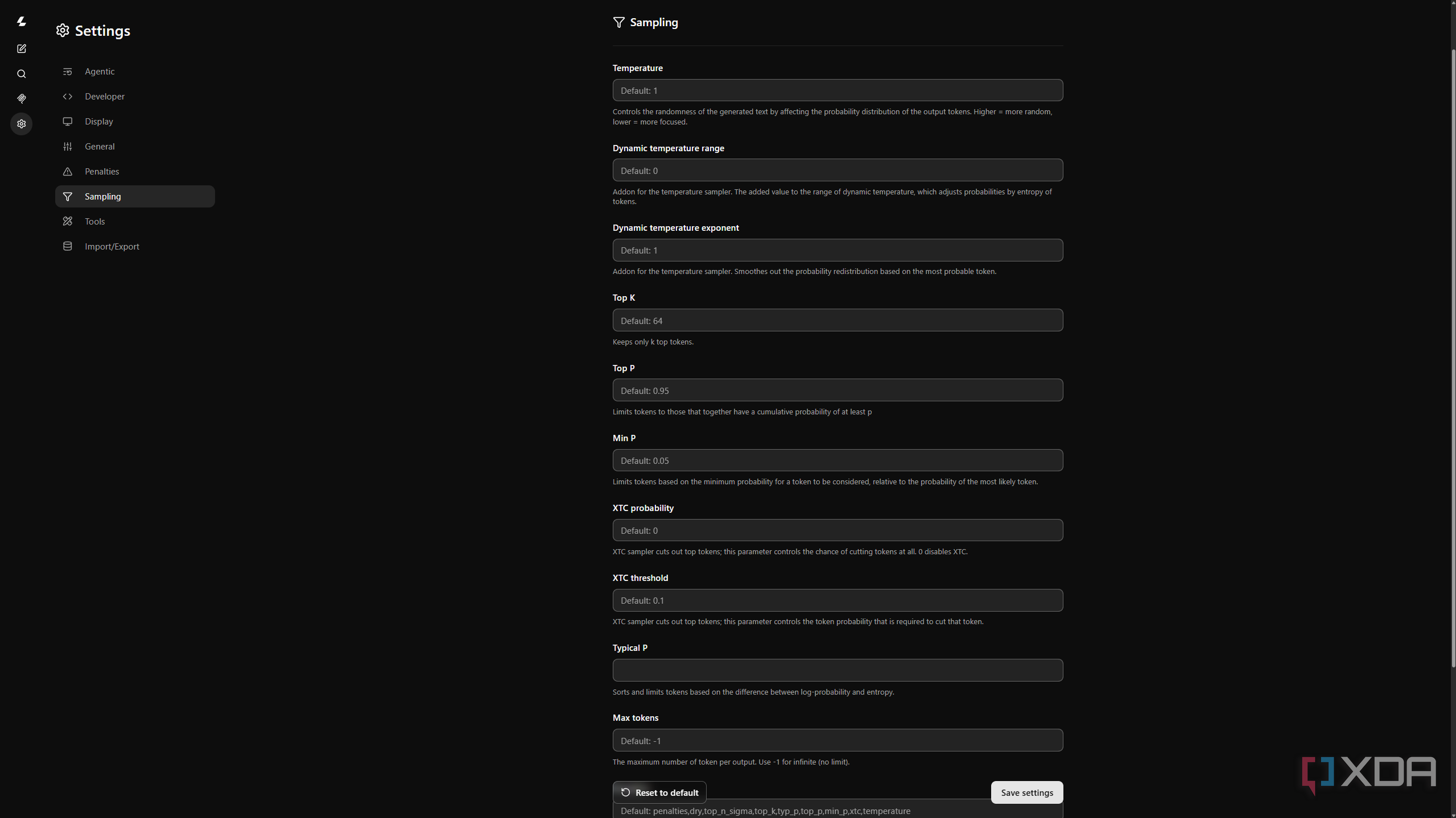 Various customizations offered by Llama cpp WebUI.