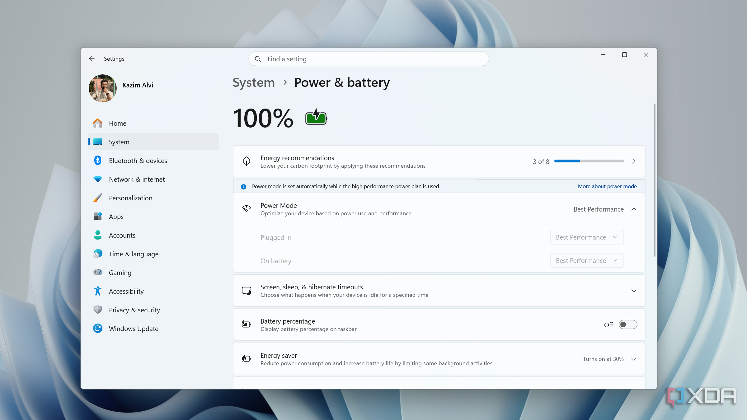 power mode settings greyed out on Windows 11