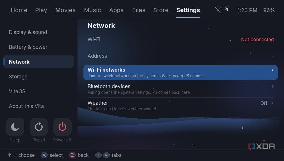 Settings on VitaOS