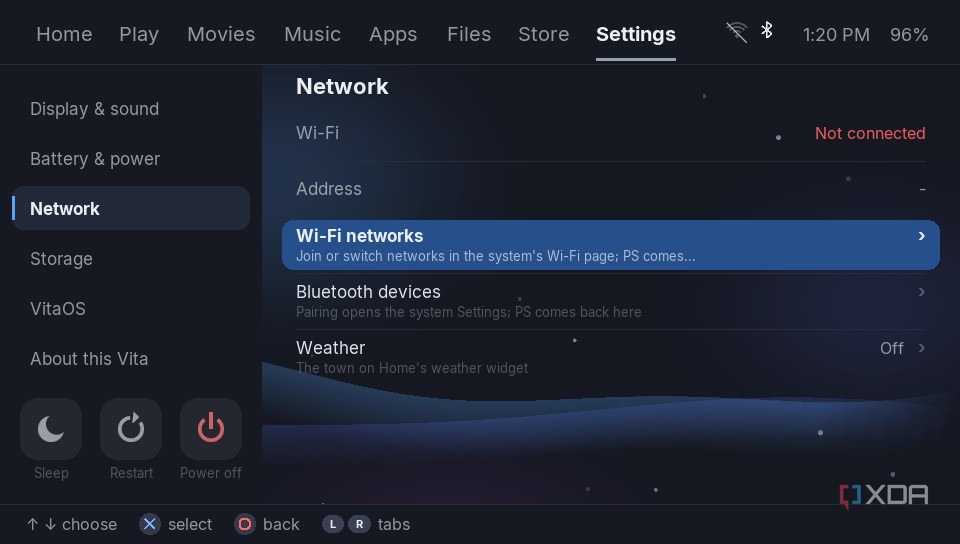 Settings on VitaOS