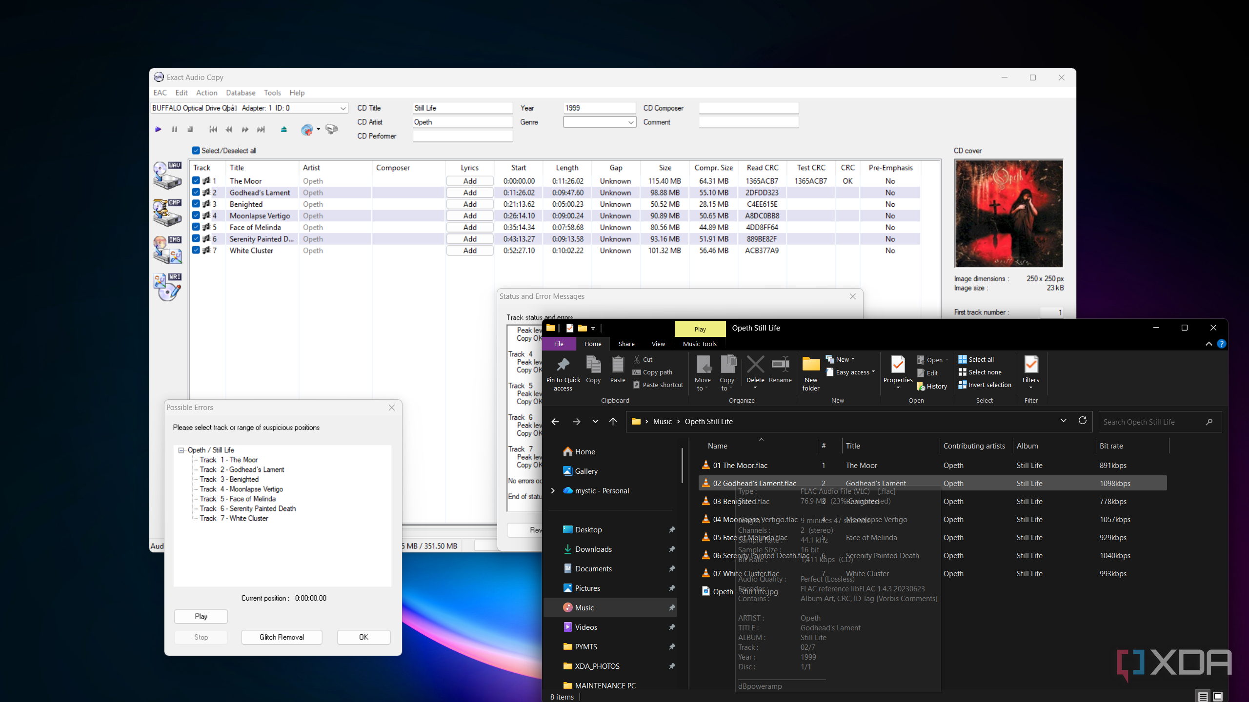 Shows EAC Successfully Rip CD to FLAC Files in Folder on Windows PC