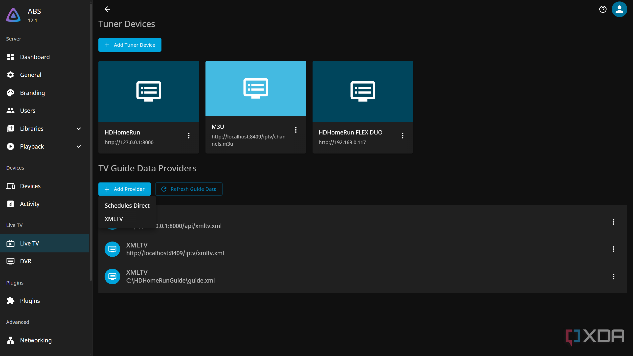 Shows Tuner Devices in Jellyfin