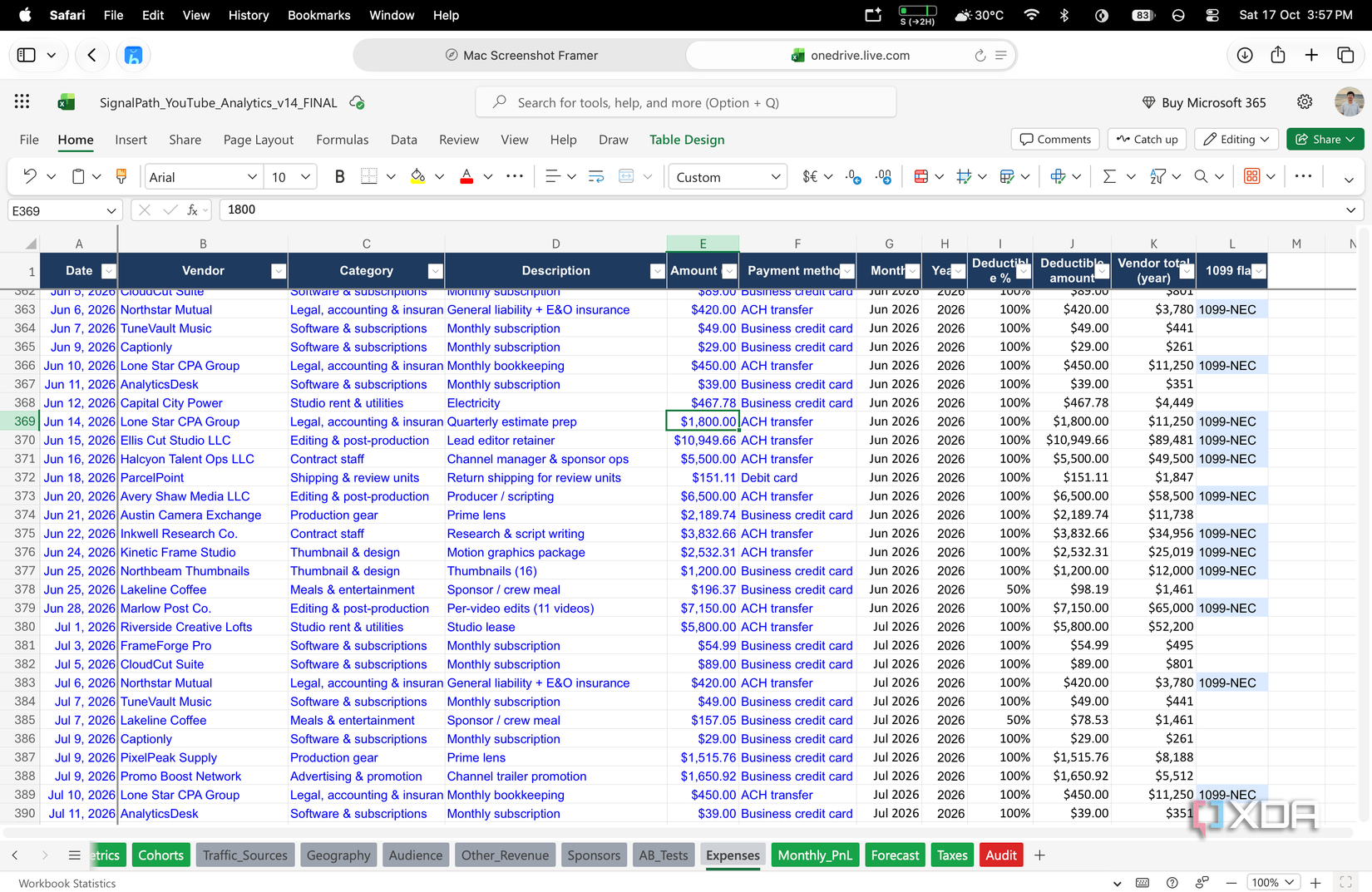 excel warning menu flagging a 1800 dollar expense stored as text instead of a number