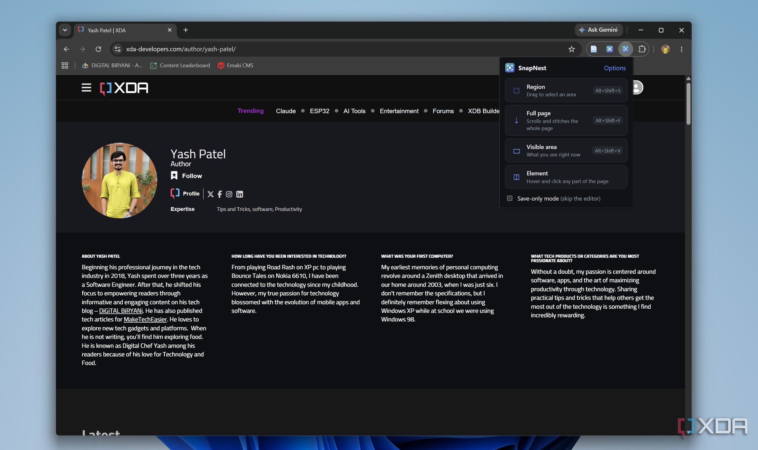 Snapnest chrome extension option in Chrome