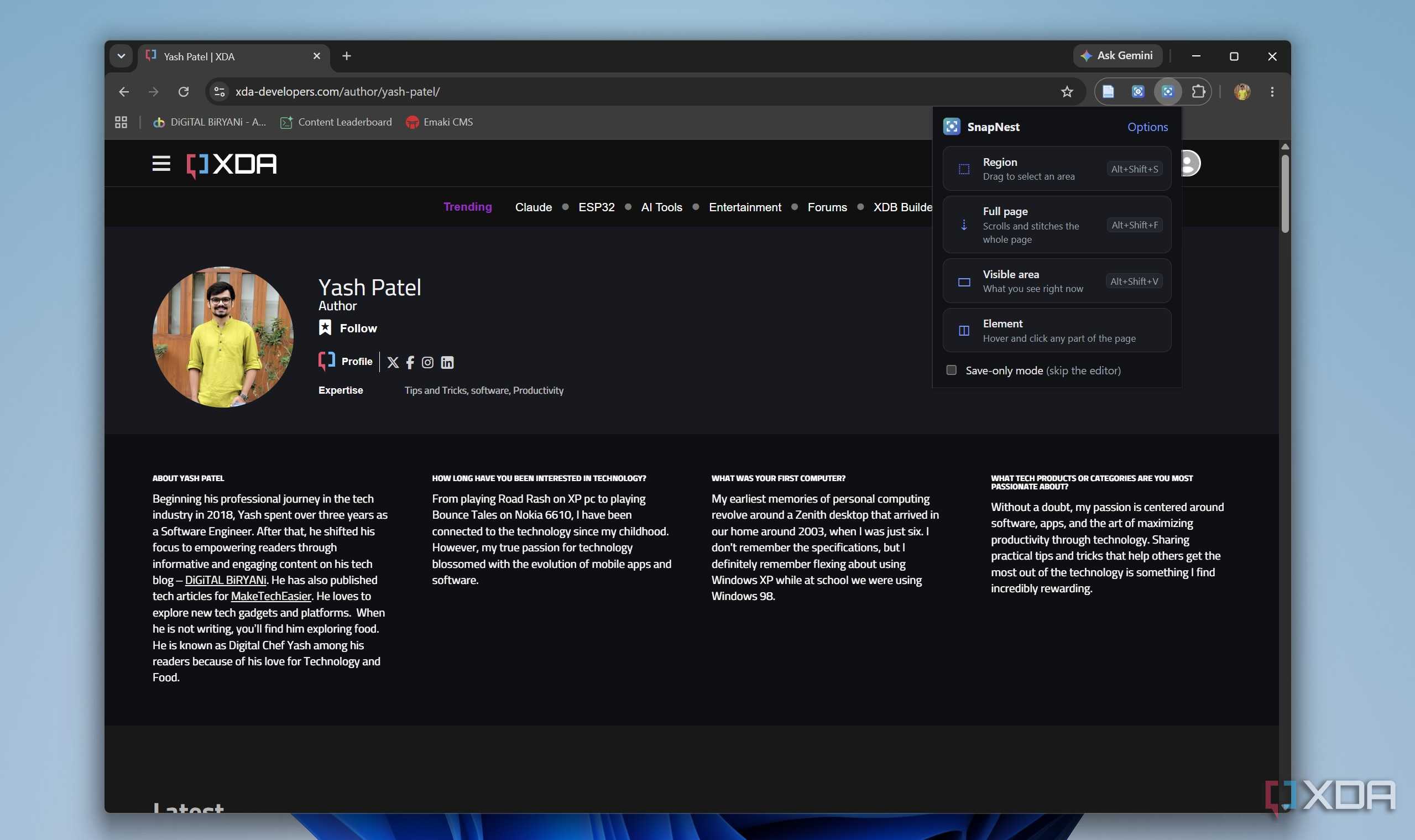 Snapnest chrome extension option in Chrome