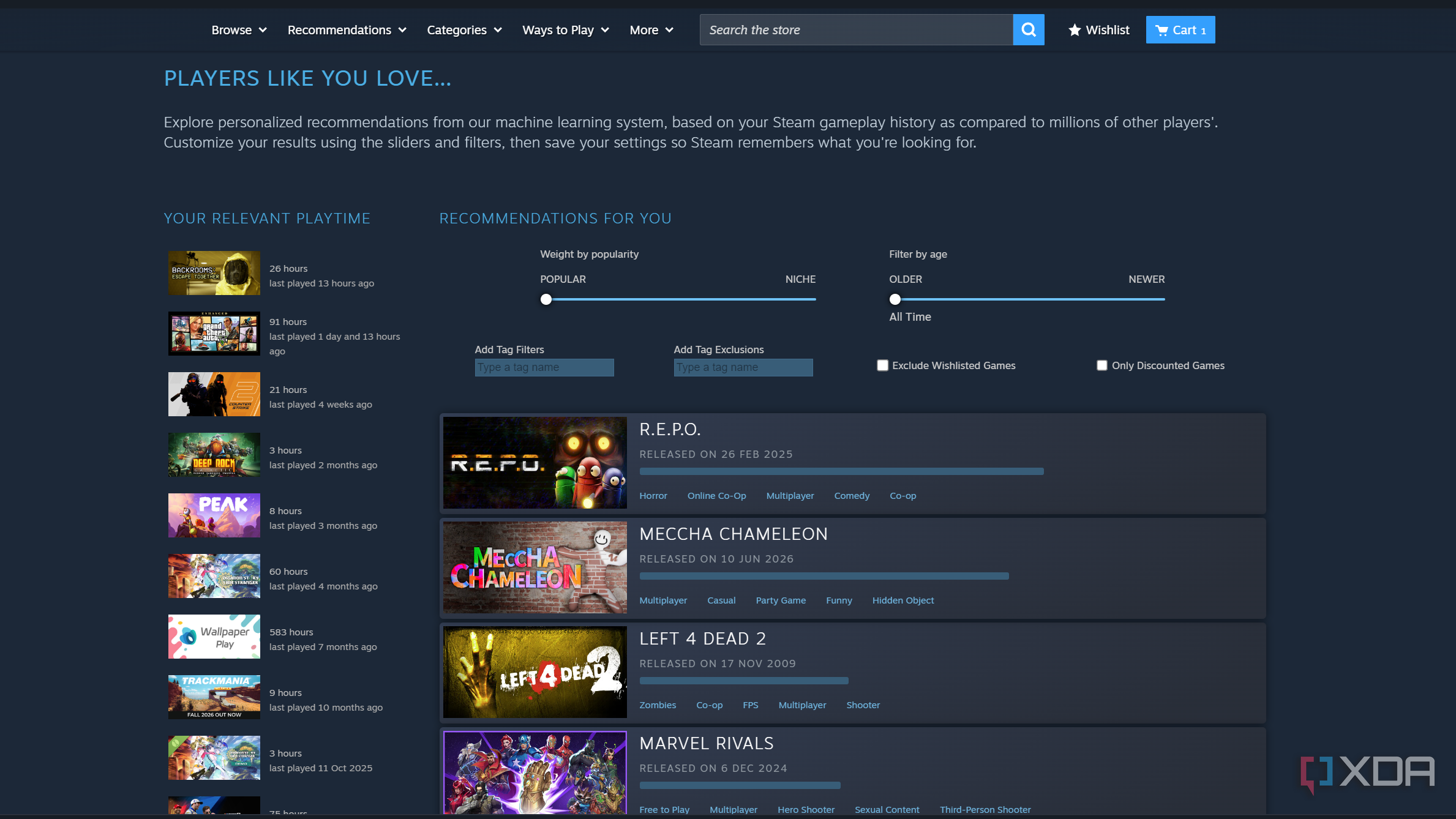 Steam's interactive recommendation system.