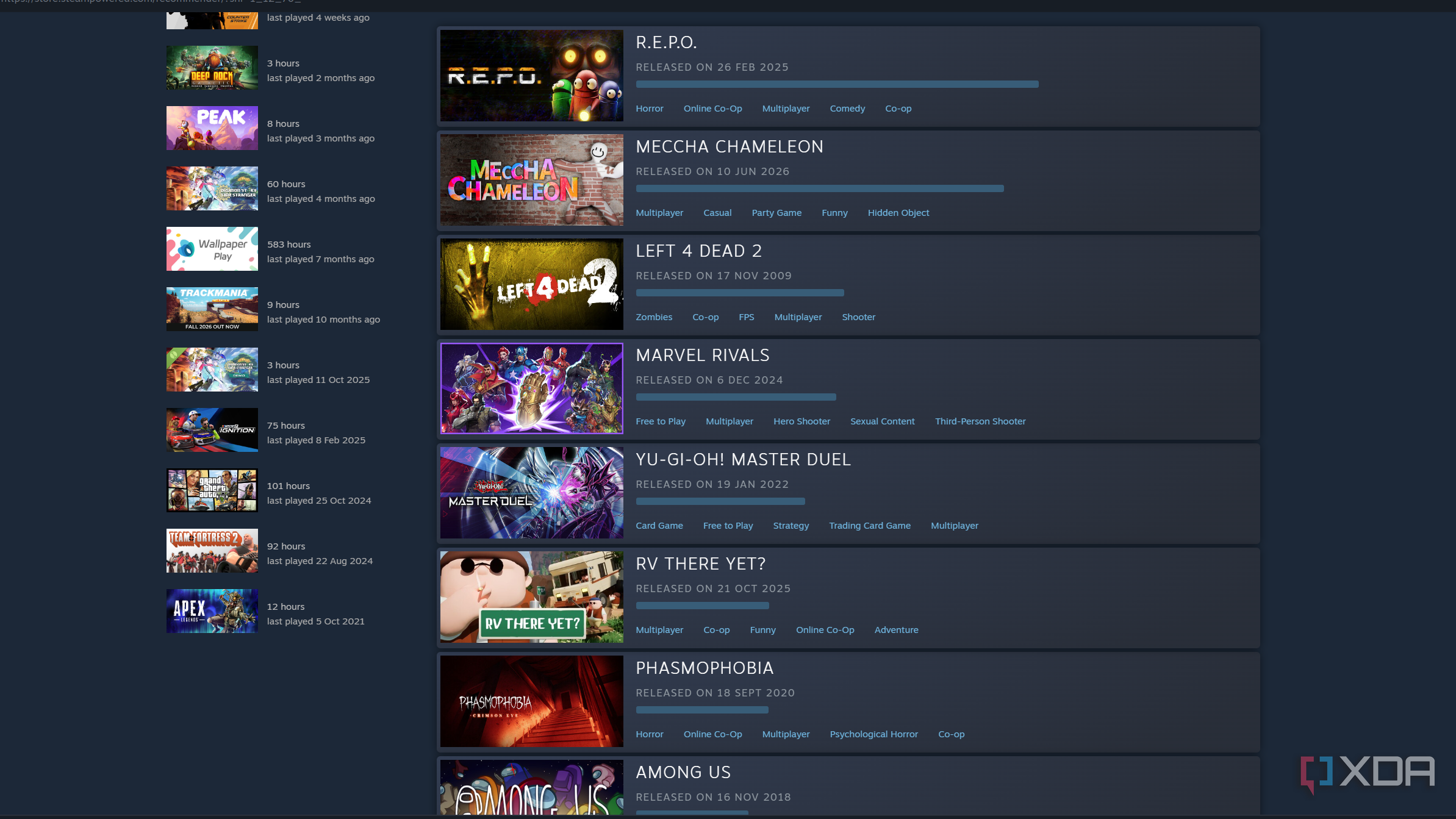 Steam's interactive recommendation system.