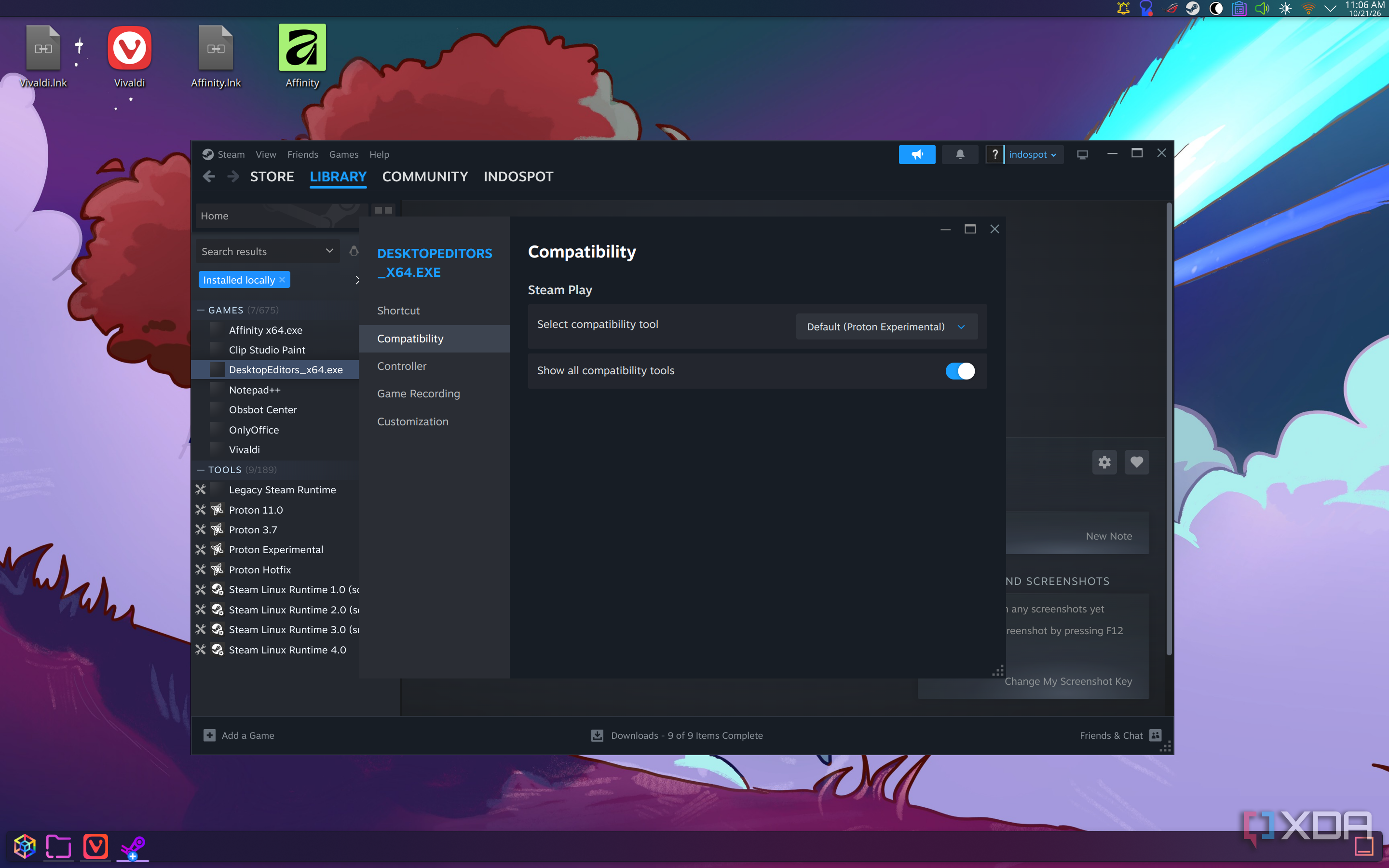 Screenshot of the Compatibility page for a newly-added entry in Steam