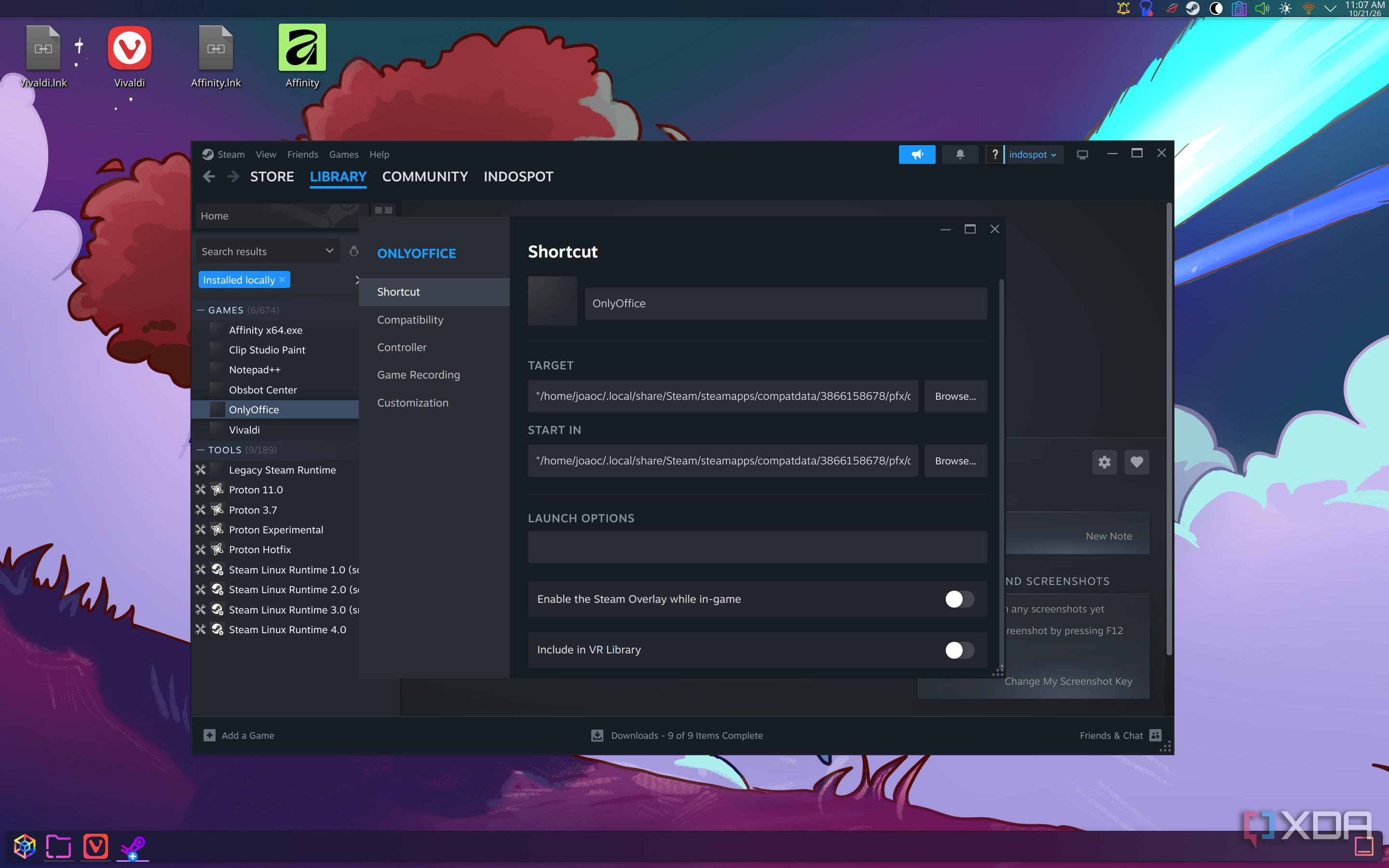 Screenshot of the shortcvut page for a WIndows program in Steam