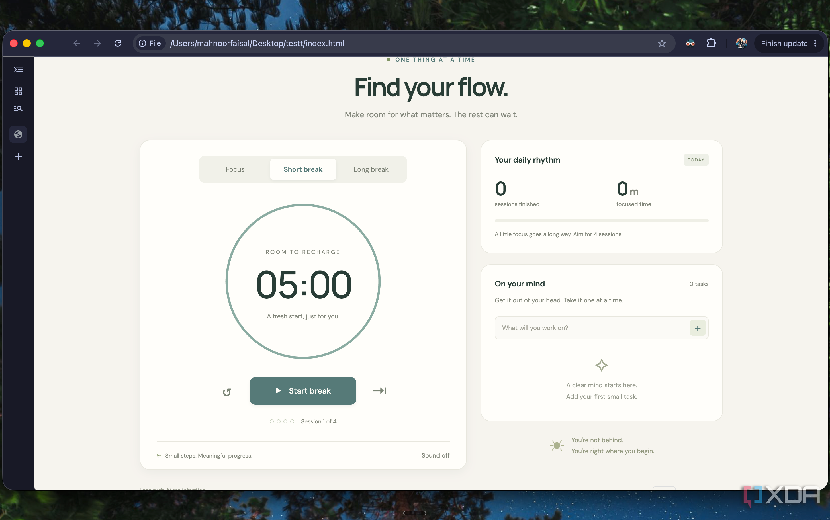 Still pomodoro app switched to a five minute short break