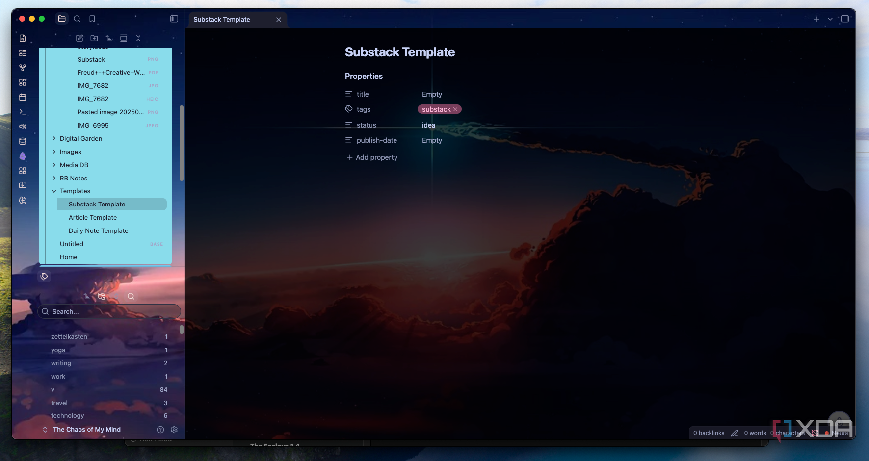 A Substack template built in Templater