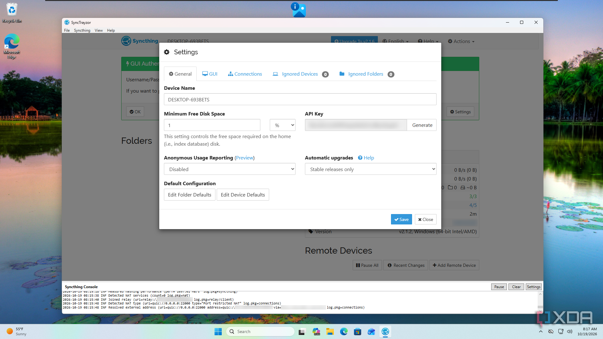 A screenshot showing the general settings pane of Syncthing