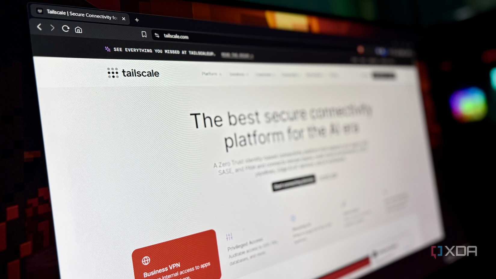 Tailscale homepage open on a desktop monitor