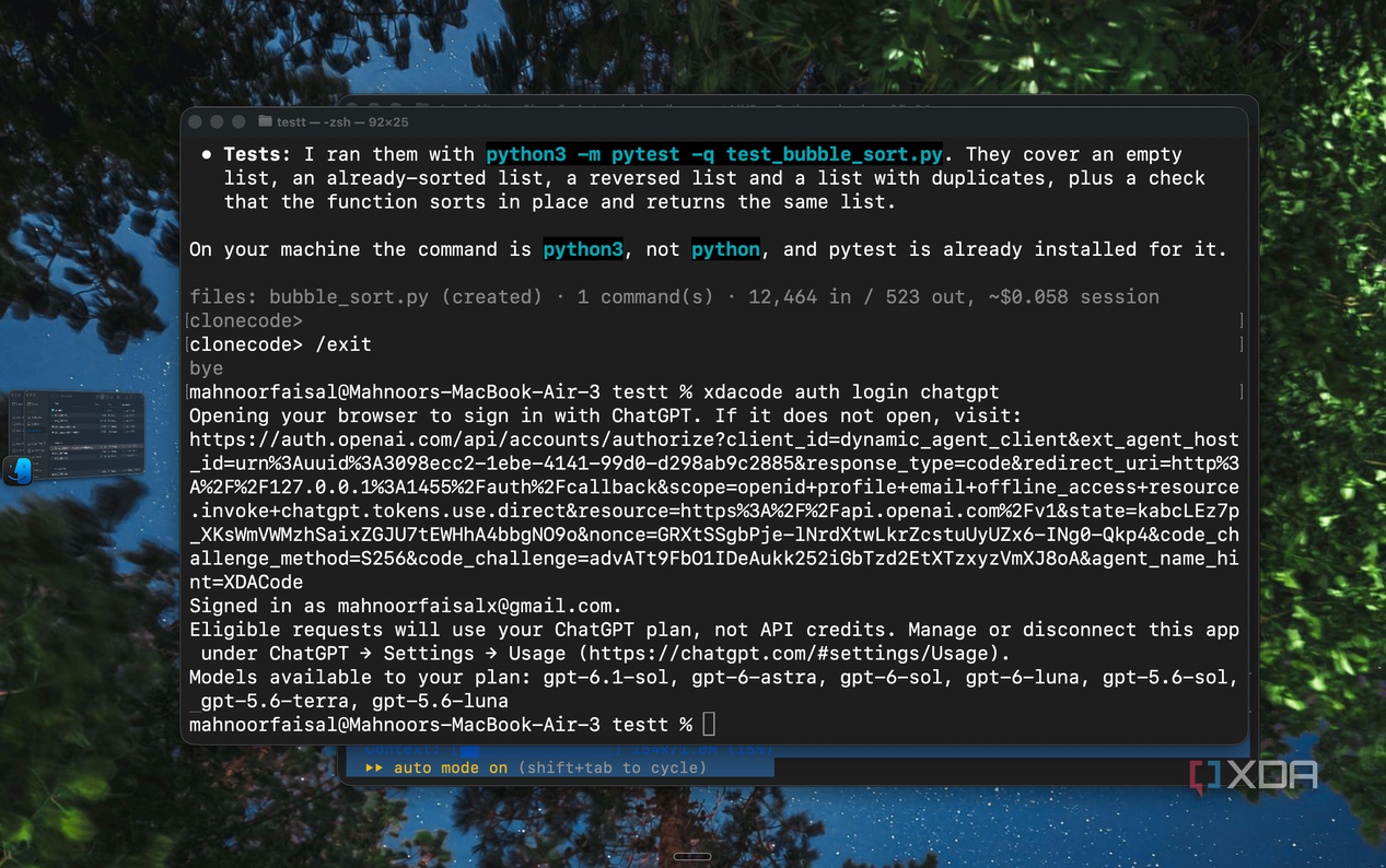 Авторизация в ChatGPT через CLI XDACode Командная строка с авторизацией XDACode в ChatGPT и списком моделей