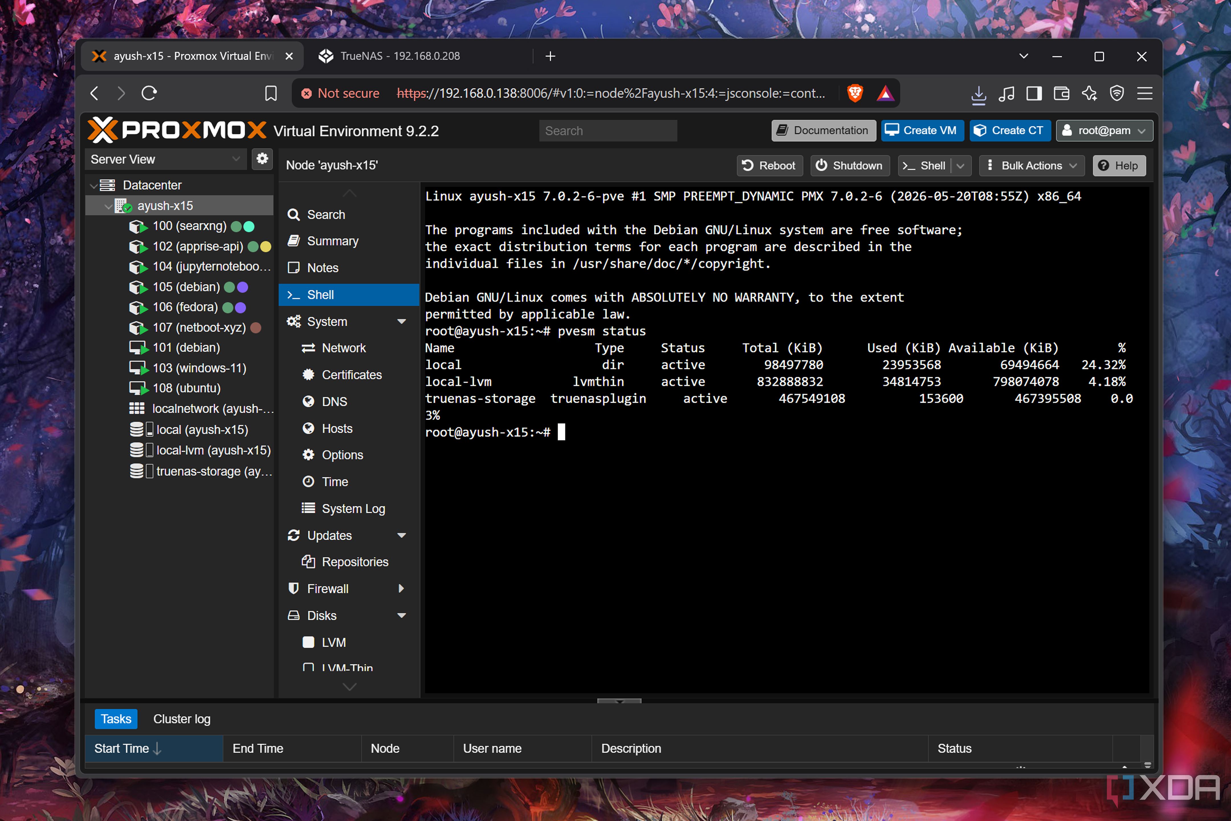 Checking the iSCSI pool connected via the TrueNAS-Proxmox plugin