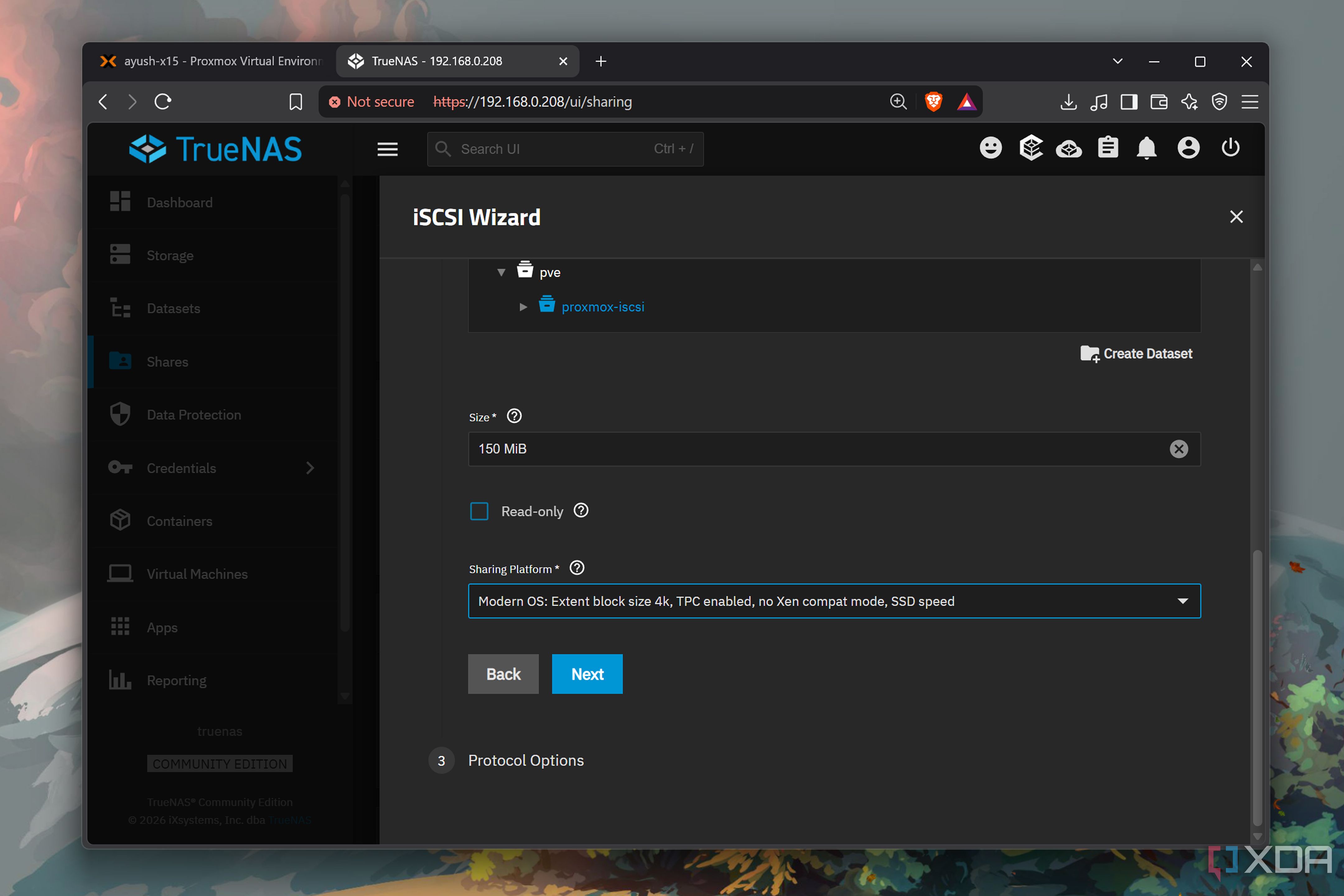 Creating an iSCSI share on TrueNAS