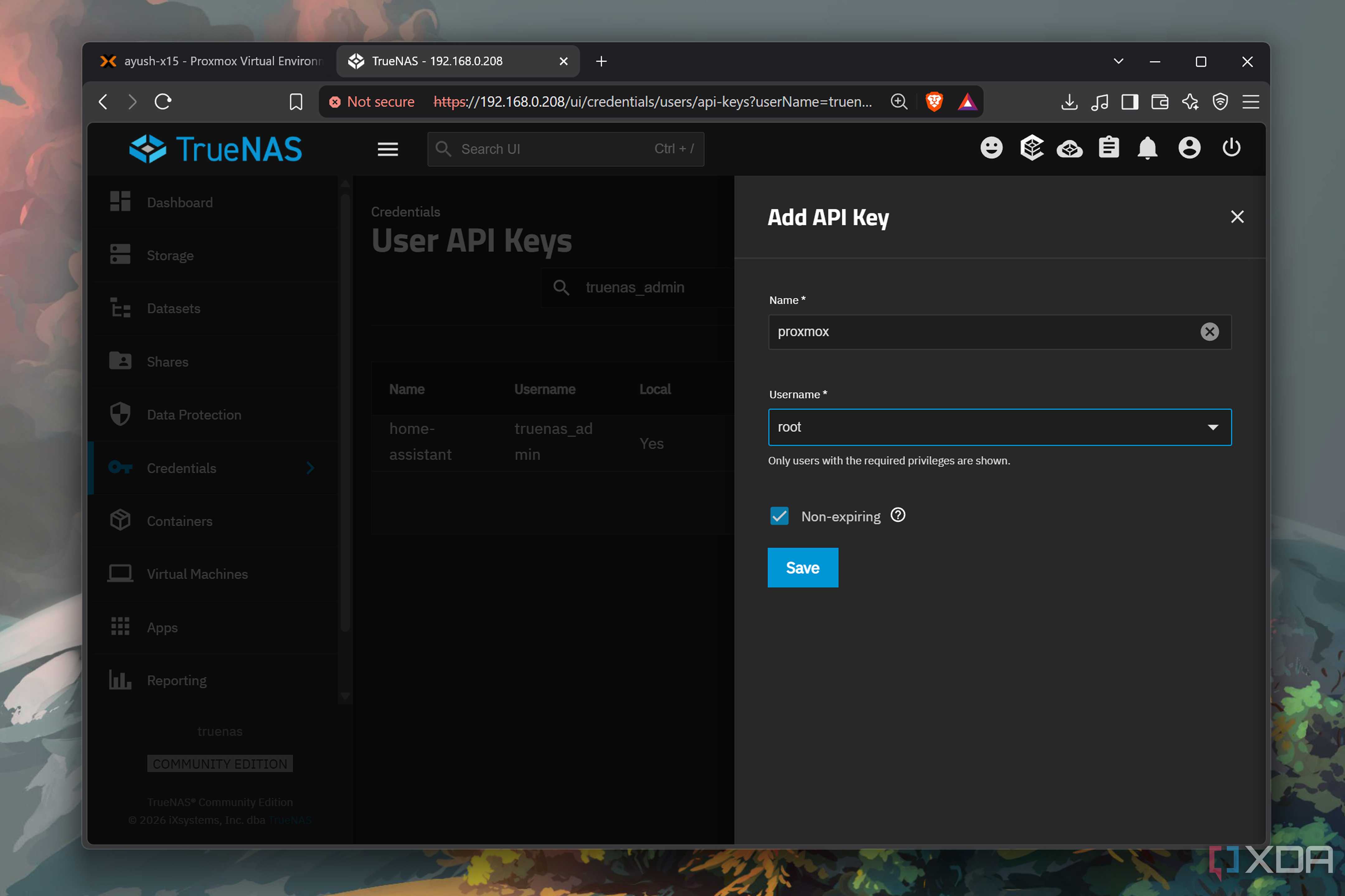 Creating an API key on TrueNAS