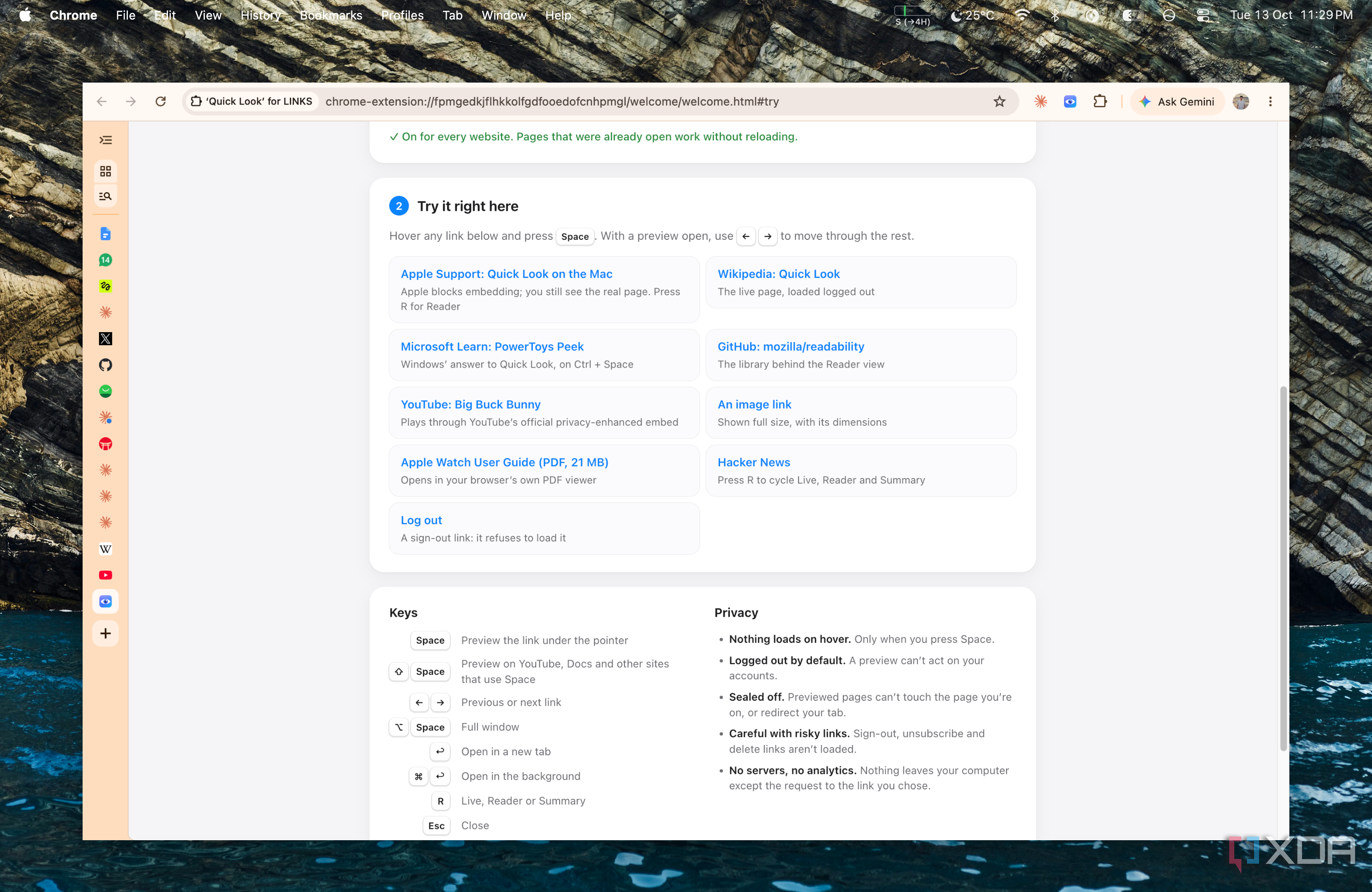 try it here feature to explore quick look browser extension