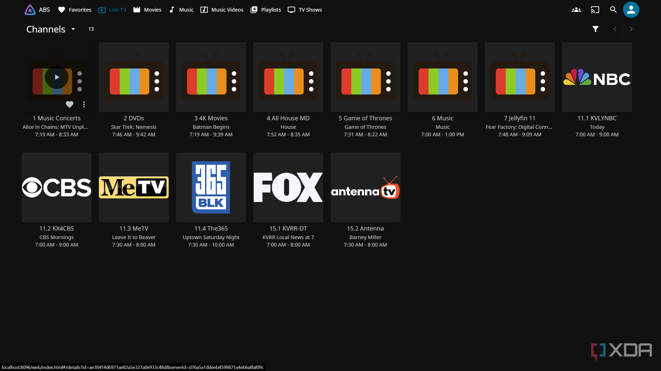 Tunarr Channels View in Jellyfin