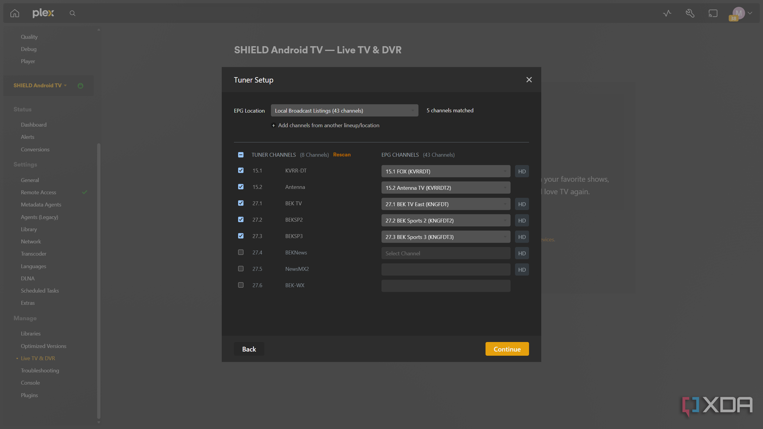 Tuner Channel setup with Plex